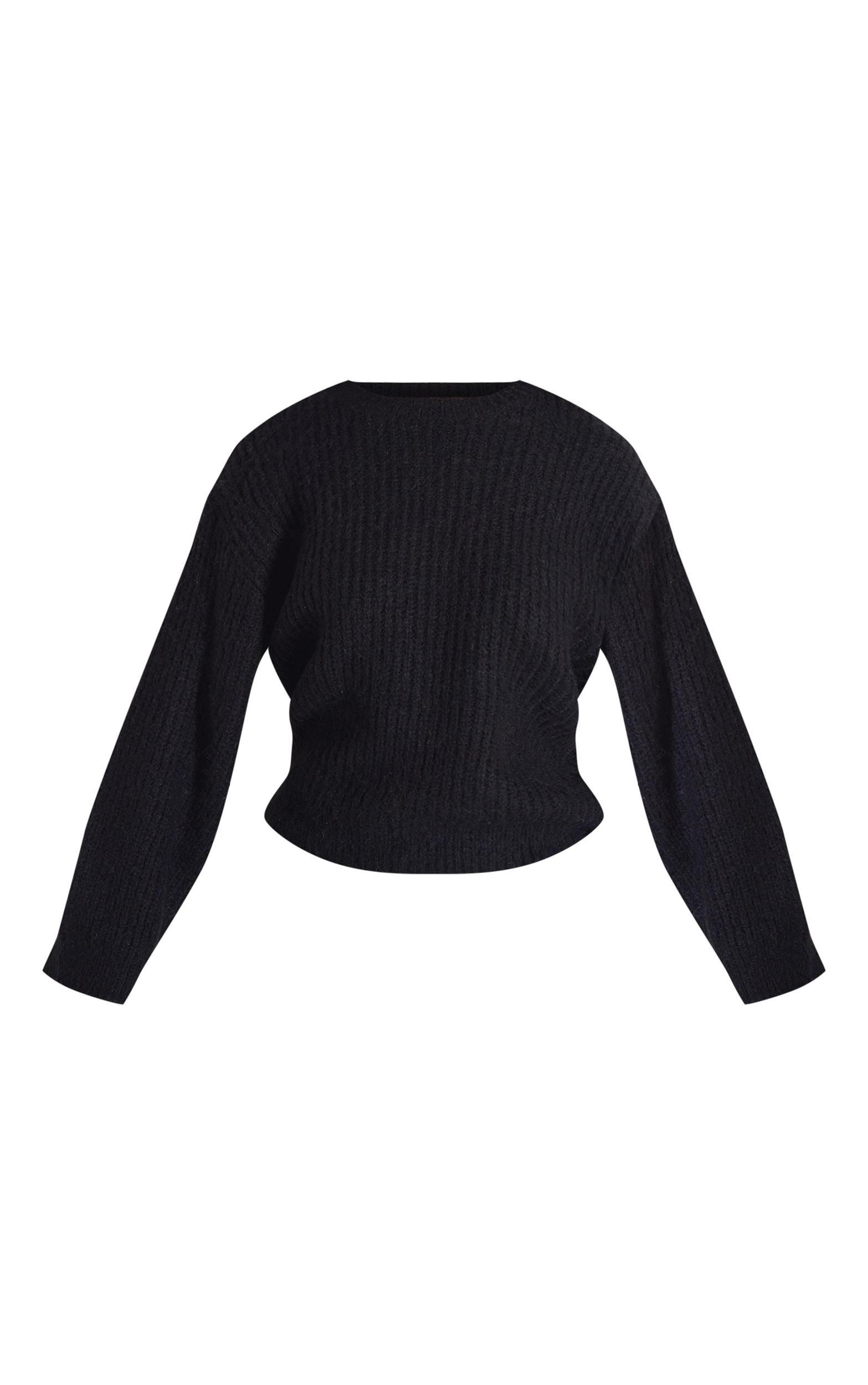 Petite Black Oversized Fluffy Knitted Sweater Product Image