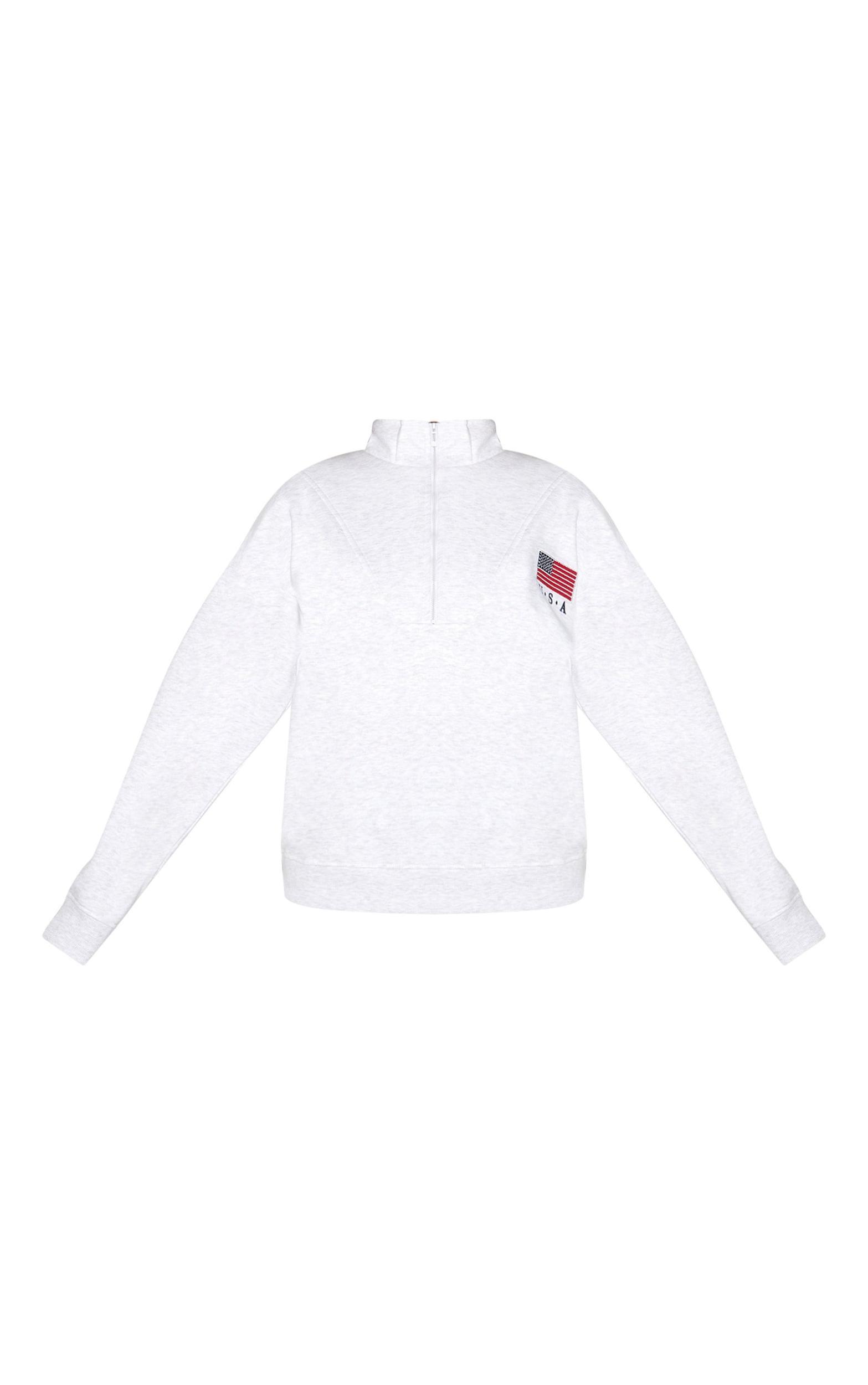 Ash Grey Oversized Quarter Zip Usa Sweatshirt Product Image