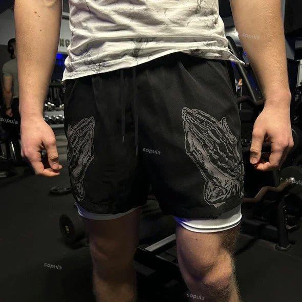 Sopula Praying Hands Print Graphiced Double Layer Shorts Product Image