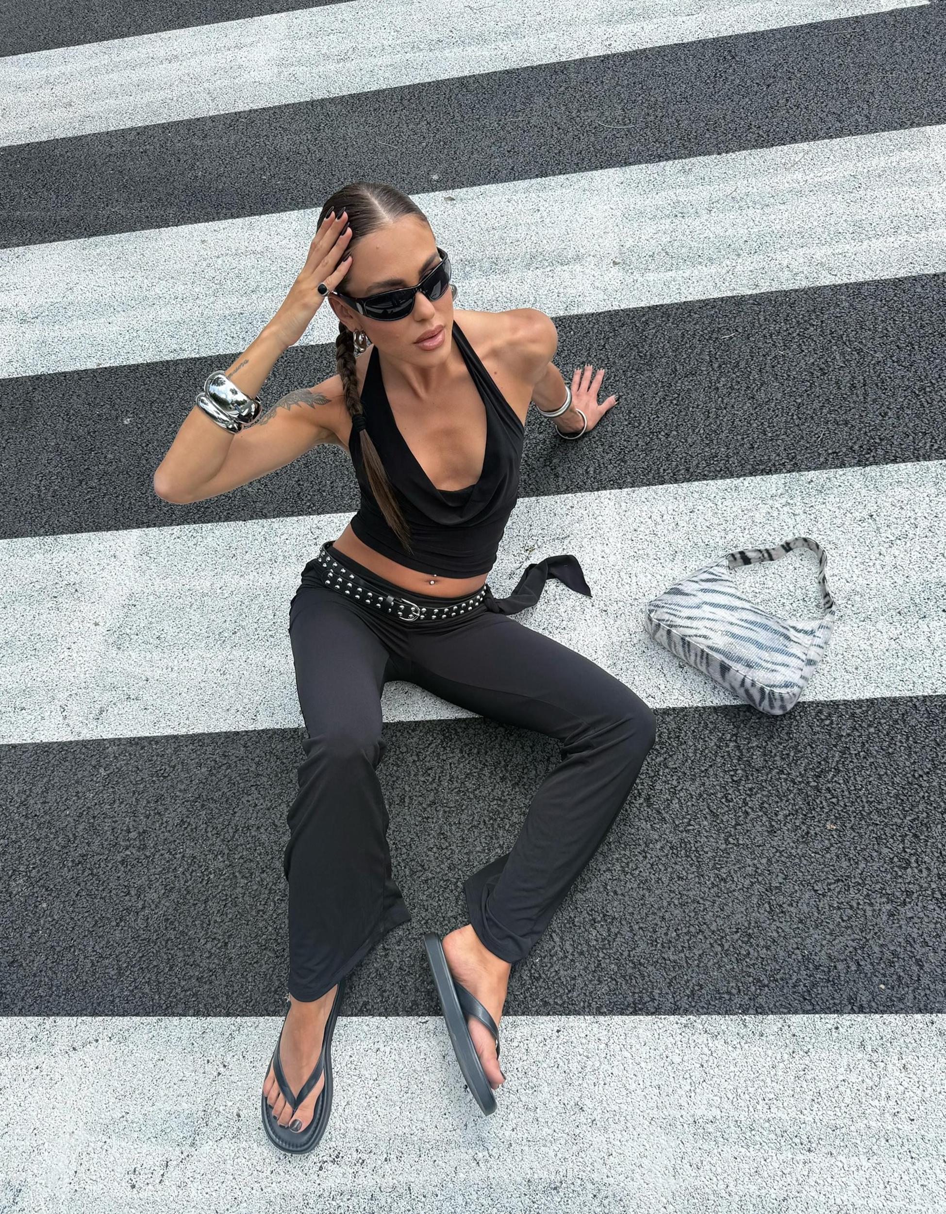 Flared pants with tied front Product Image
