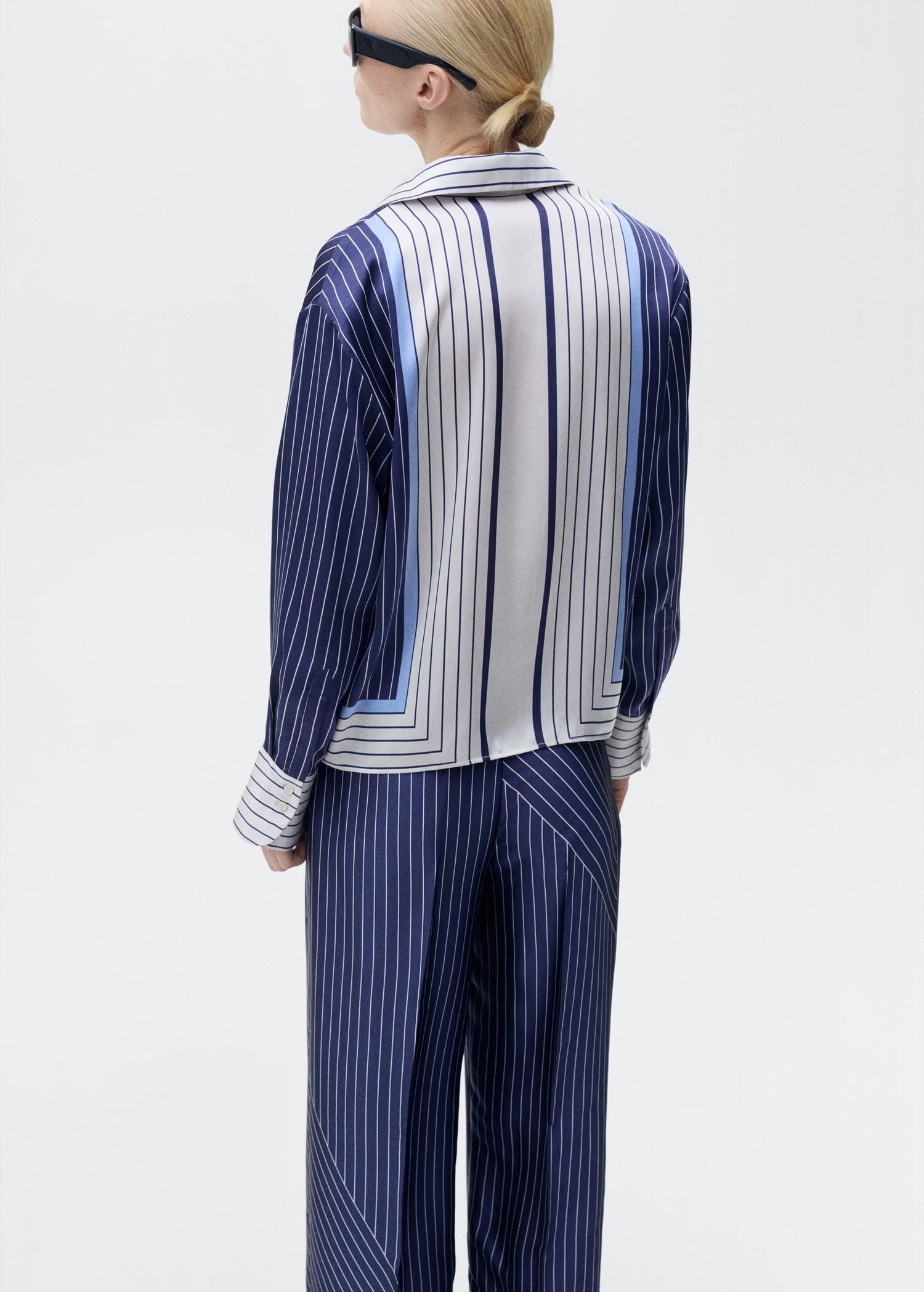 Satin shirt with combined stripes - Women | MANGO USA Product Image