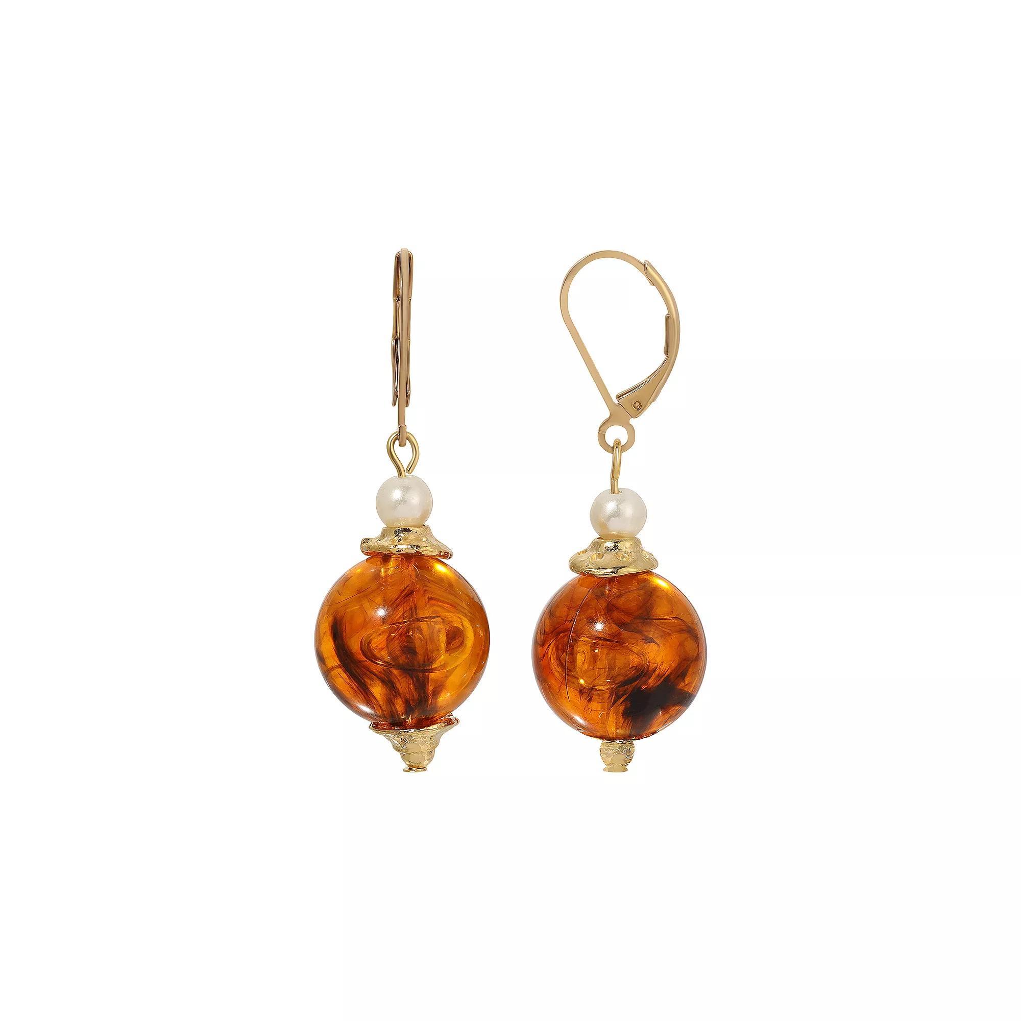 1928 Marbled Bead Drop Earrings, Womens, Brown Product Image