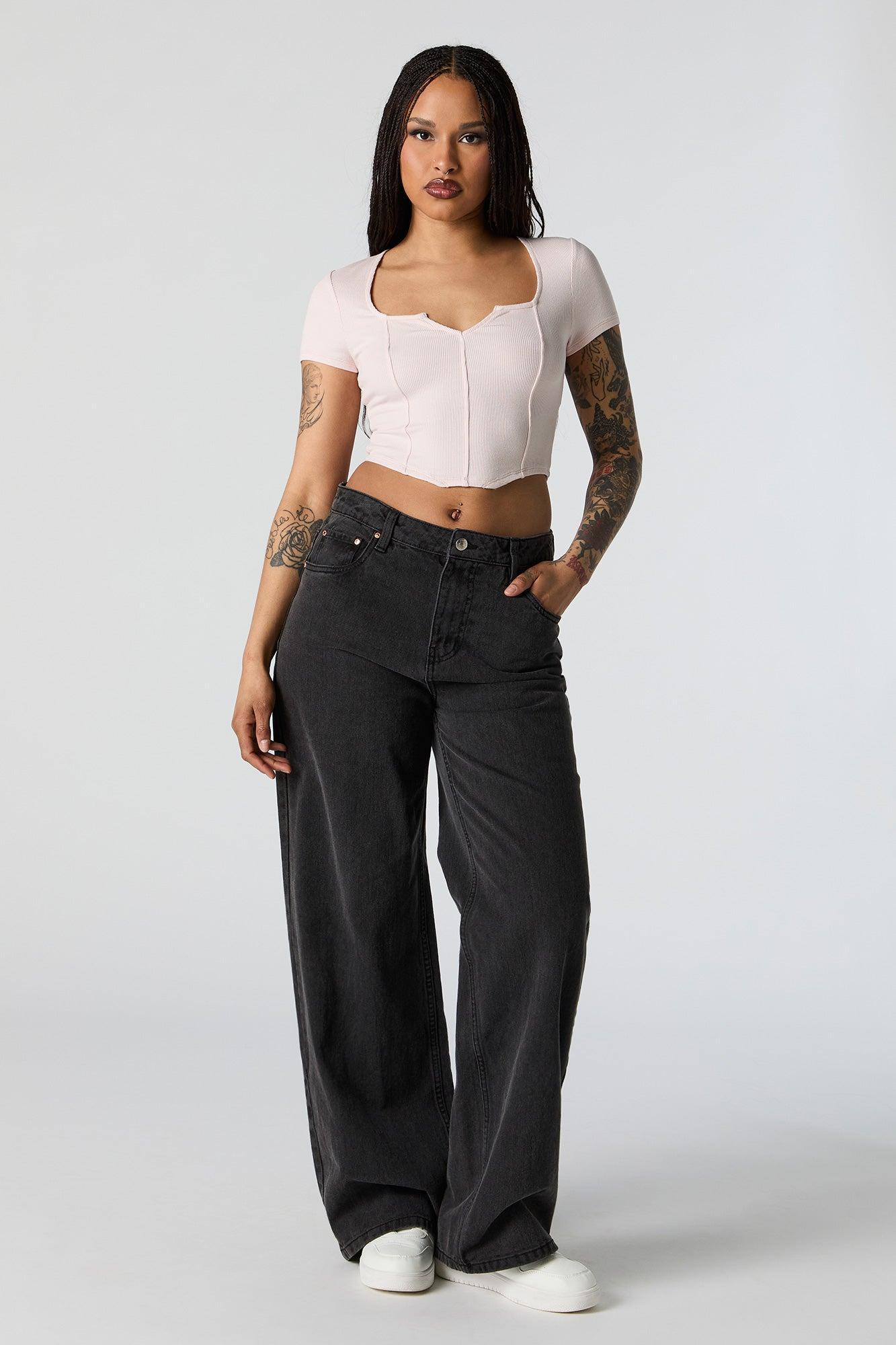 Ribbed Corset Short Sleeve Crop Top Female Product Image