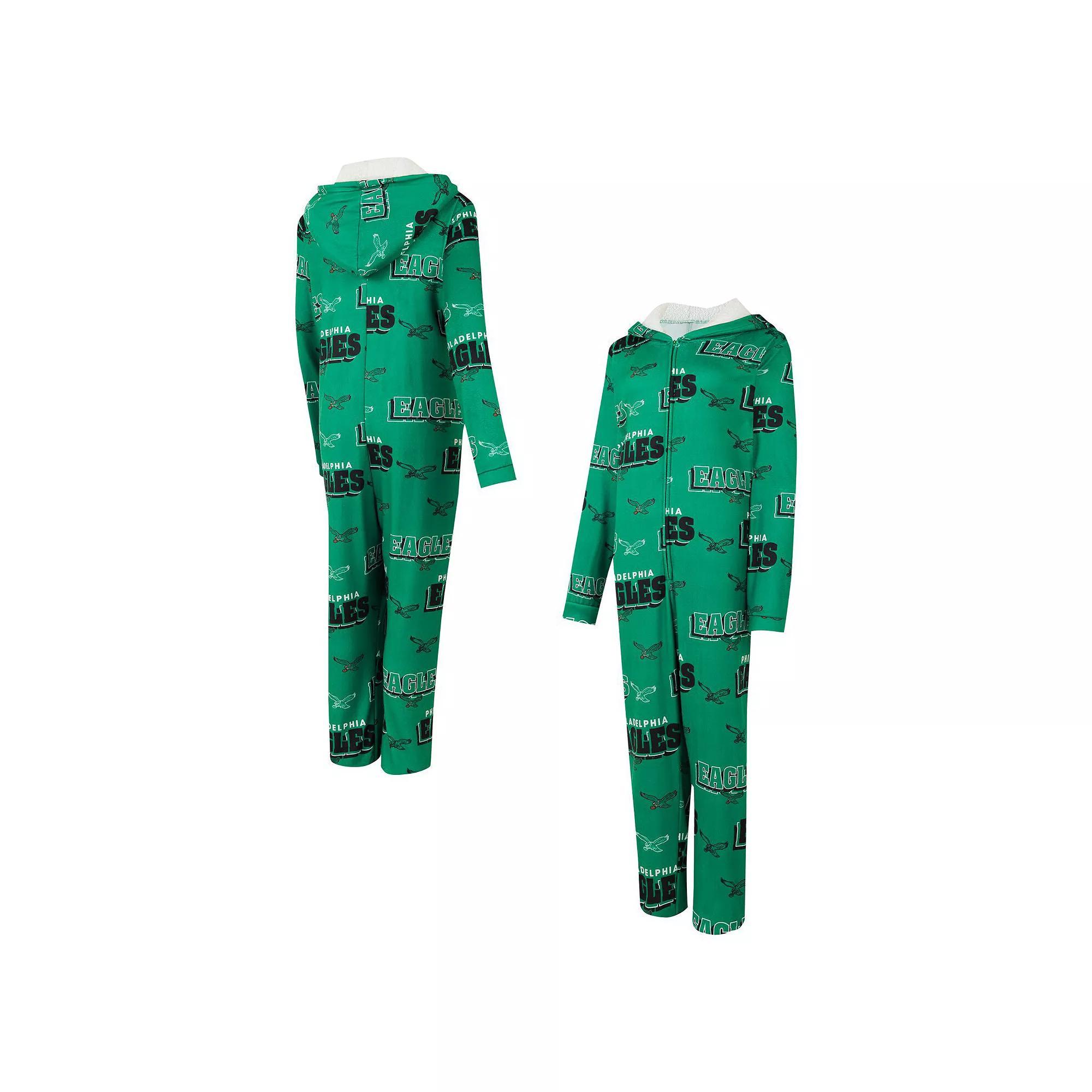 Women's Concepts Sport Kelly Green Philadelphia Eagles Throwback Roadway Allover Print Microfleece Full-Zip Union Suit, Size: 2XL Product Image