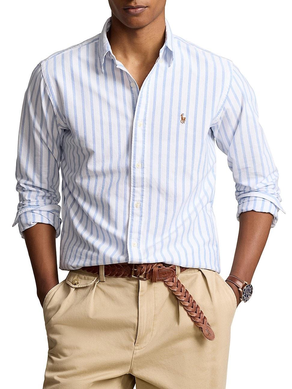Polo Ralph Lauren Classic Fit Striped Oxford Shirt Blue) Men's Clothing Product Image