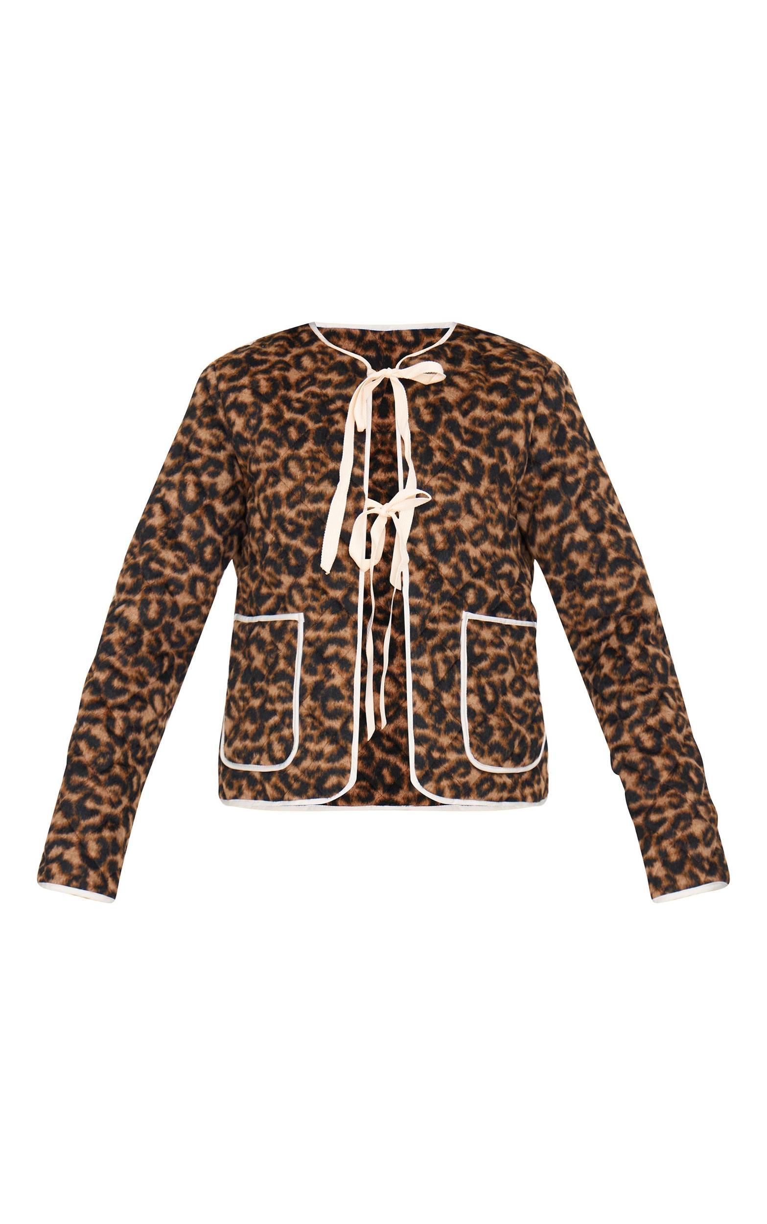 Brown Leopard Quilted Contrast Binding Jacket Product Image