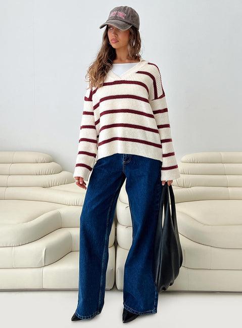 Forte Knit Sweater Red / Cream Product Image