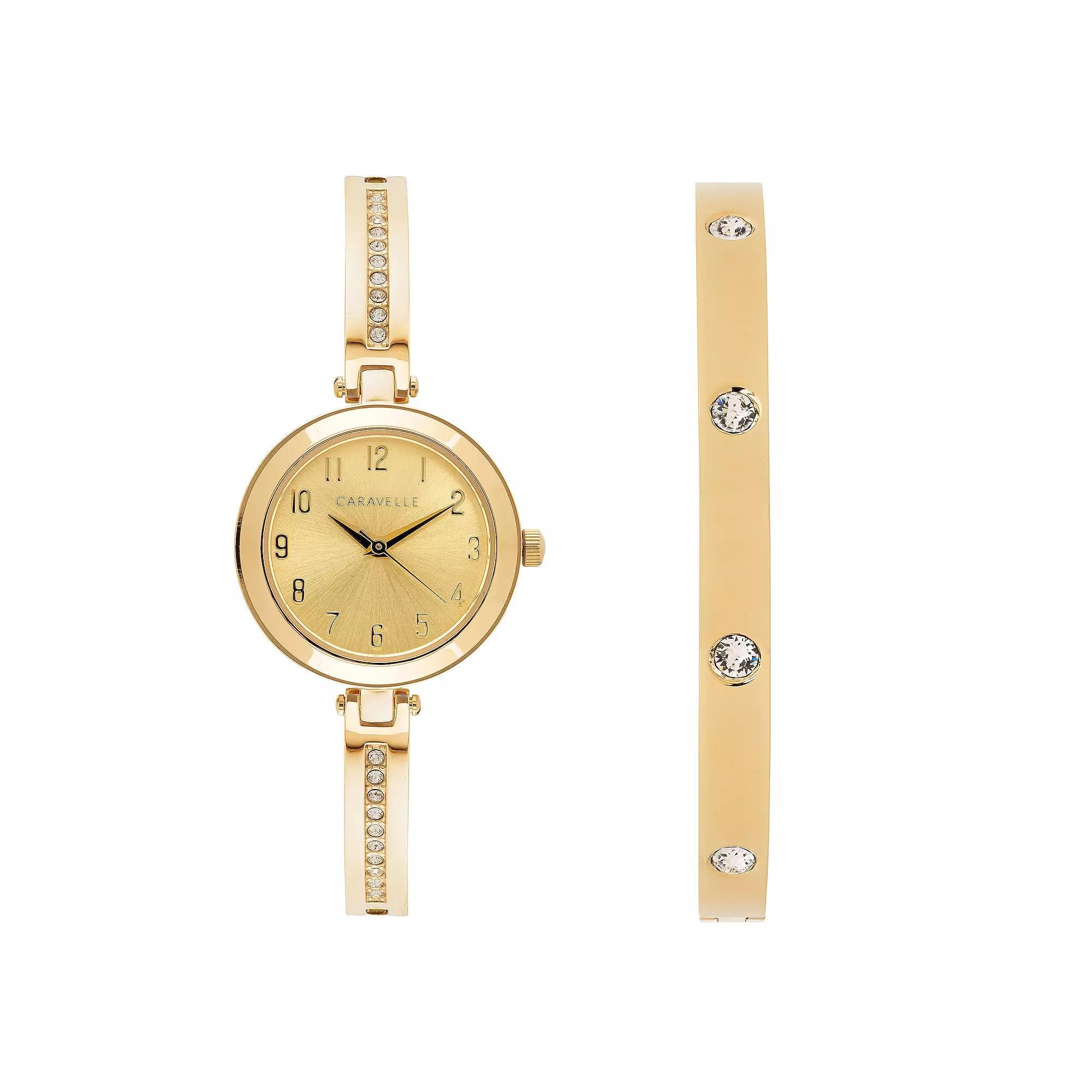 Caravelle by Bulova Womens Gold-Tone Watch & Bangle Bracelet Set - 44X100 Product Image