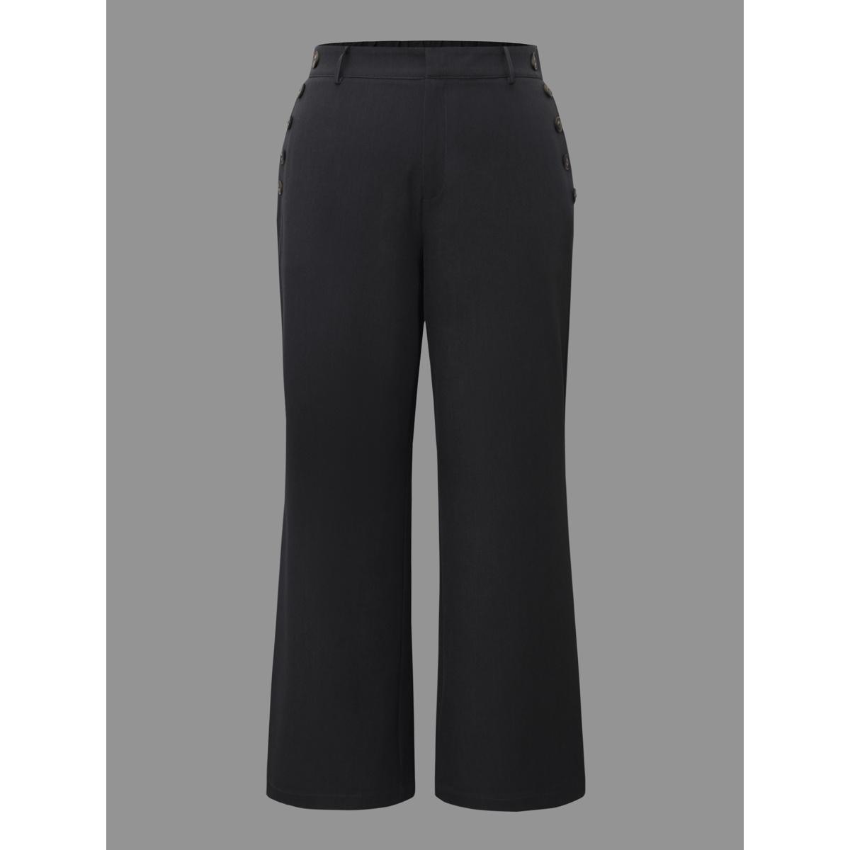 Plus Size Stretchy Woven Button Detail Bootcut Pants Women DimGray Workwear Essentials Bootcut Mid Rise Work Pants BloomChic 26/4X Product Image