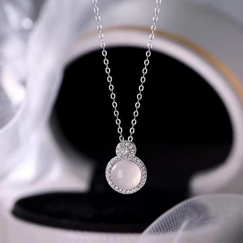 Faux Gemstone Bead Rhinestone Pendant S925 Sterling Silver Choker Product Image