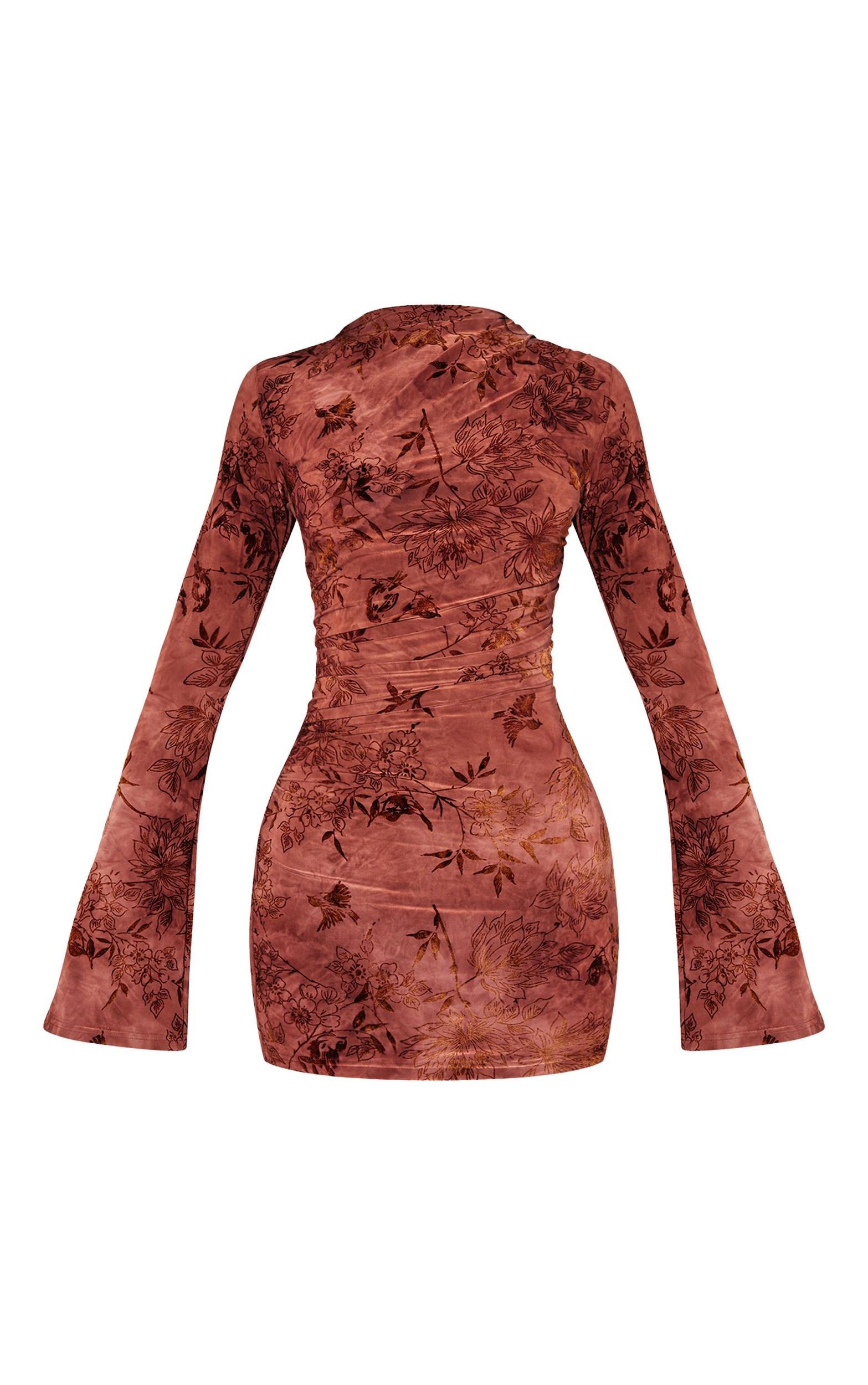 Petite Pink Devore Long Sleeve High Neck Shift Mini Dress Product Image