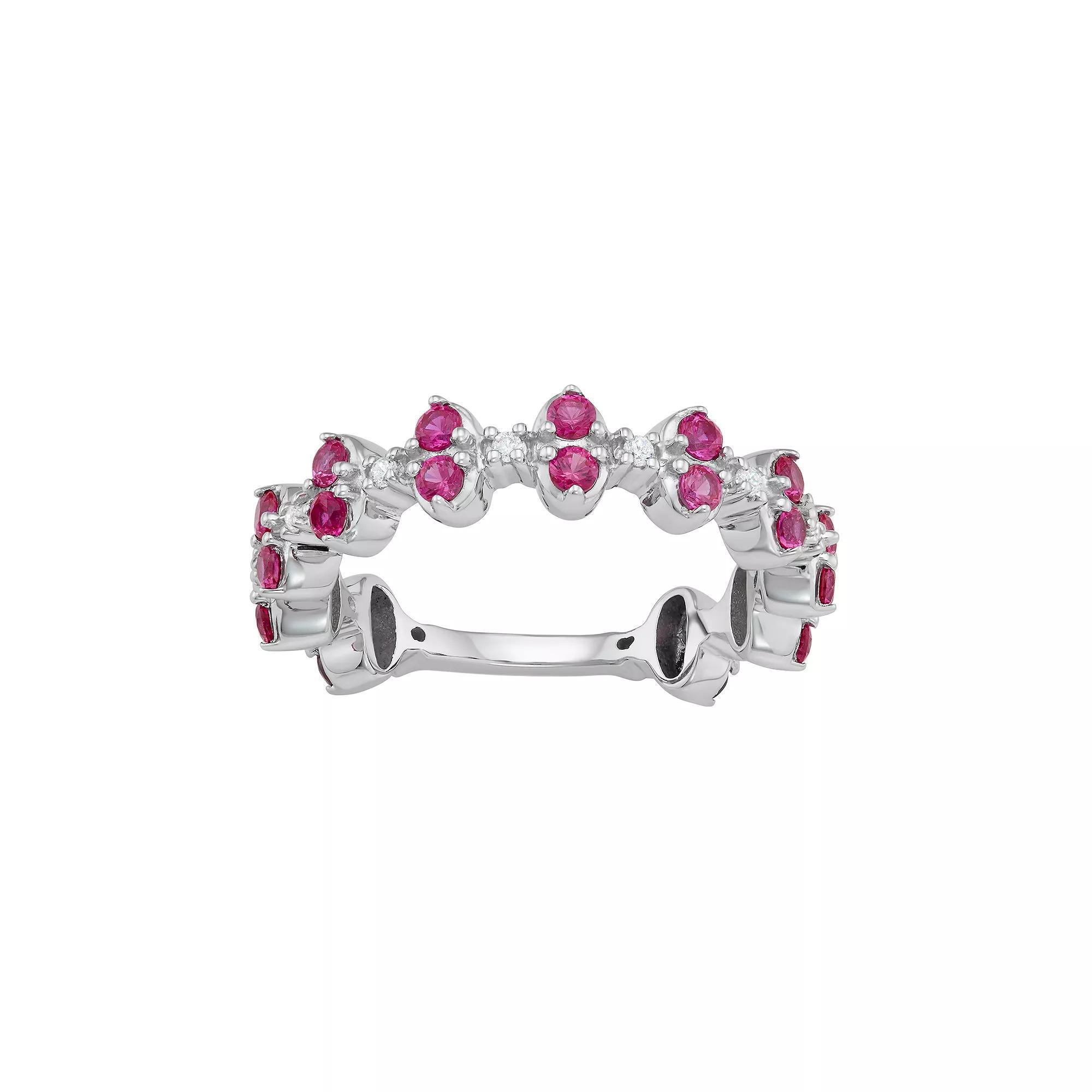 Jewelexcess Sterling Silver Lab-Created Ruby & Lab-Created White Sapphire Ring, Women's, Size: 7 Product Image