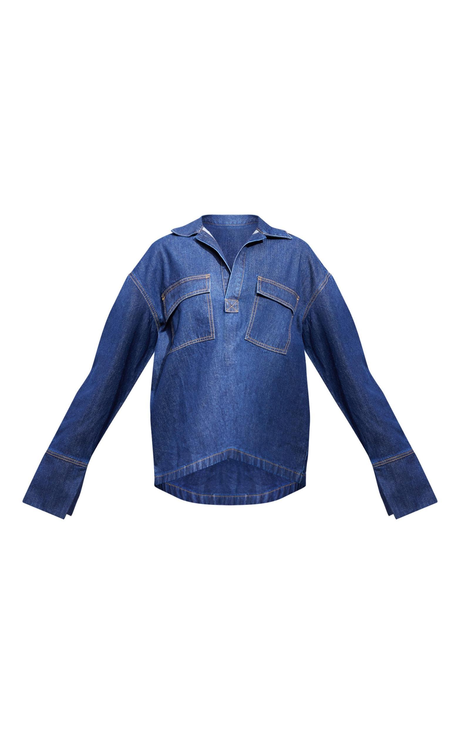 Indigo Contrast Stitch Long Sleeve Denim Rugby Shirt Product Image