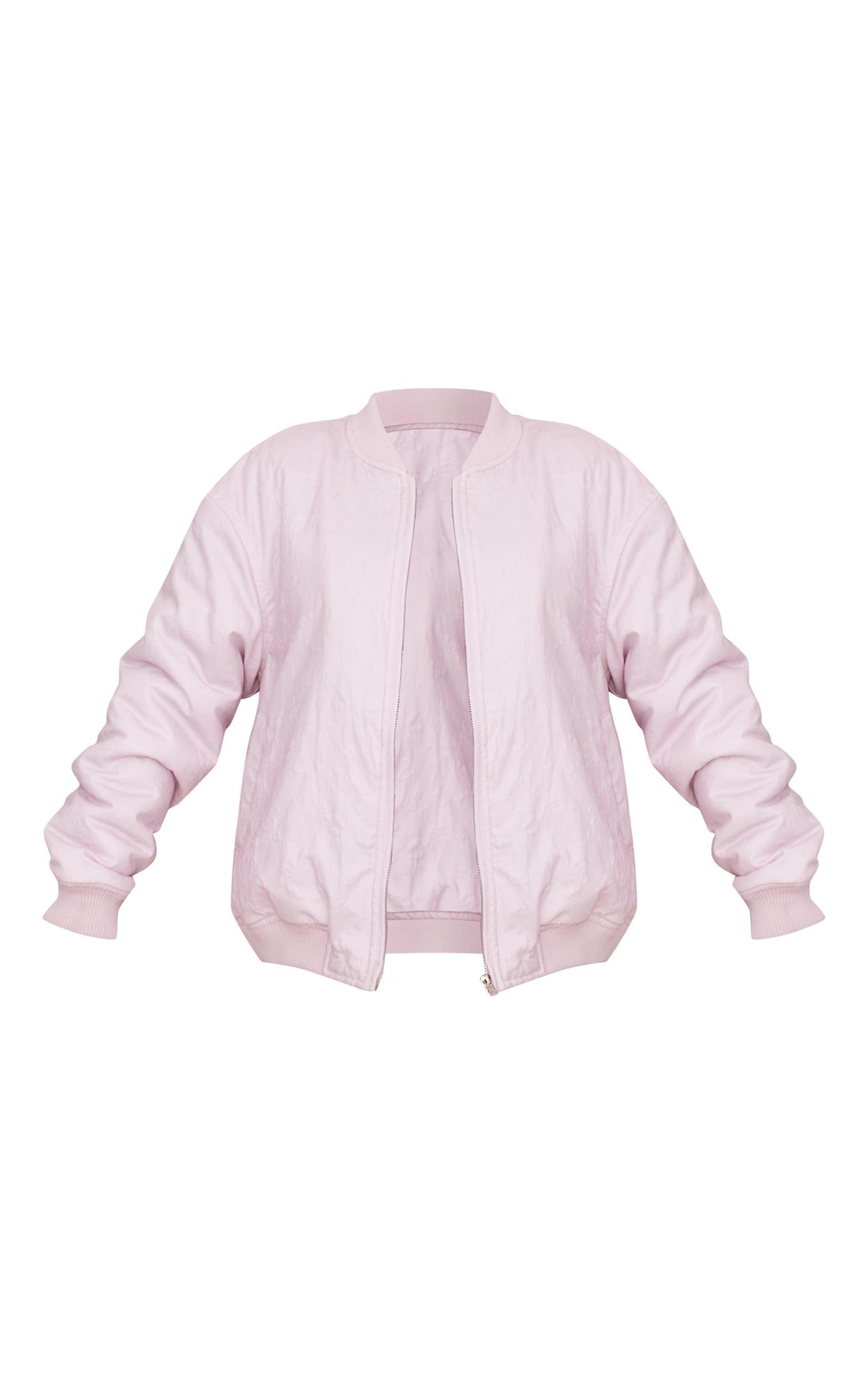Pink Floral Embossed Oversized Bomber Jacket Product Image