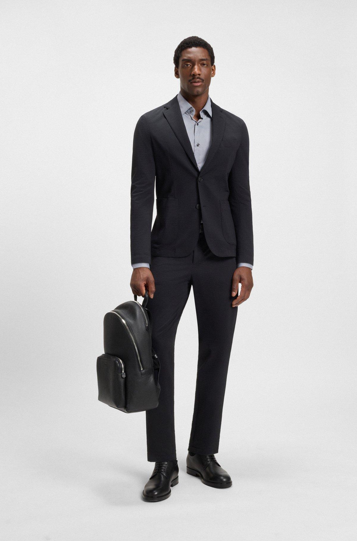 Regular-fit shirt in structured stretch fabric Product Image
