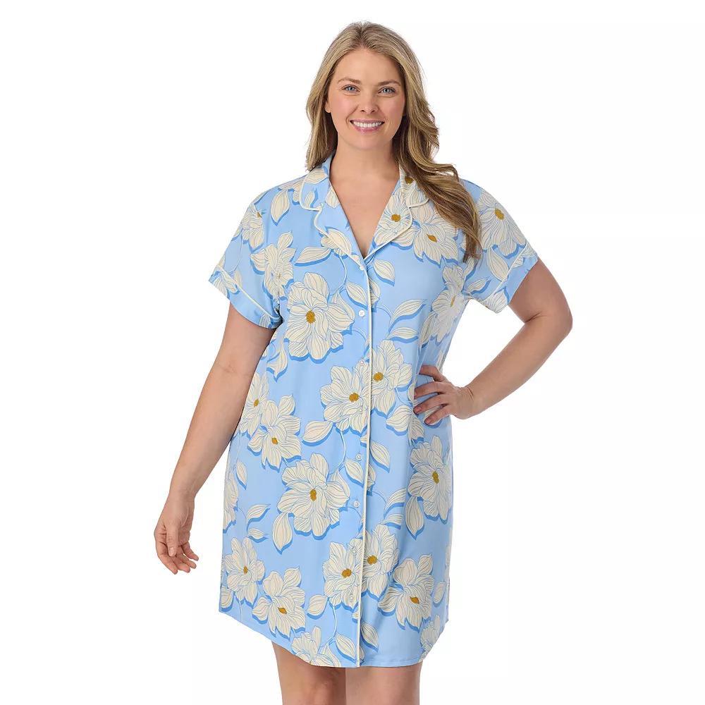 Plus Size Draper James Printed Cozy Short Sleeve Notch Collar Sleepshirt, Women's, Size: 3XL, Magnolia Shadows Product Image