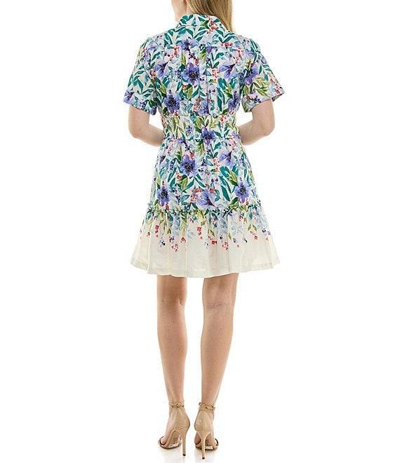 Moda Tara Cotton Floral Print Button Front Collar Tiered Shirt Dress Product Image