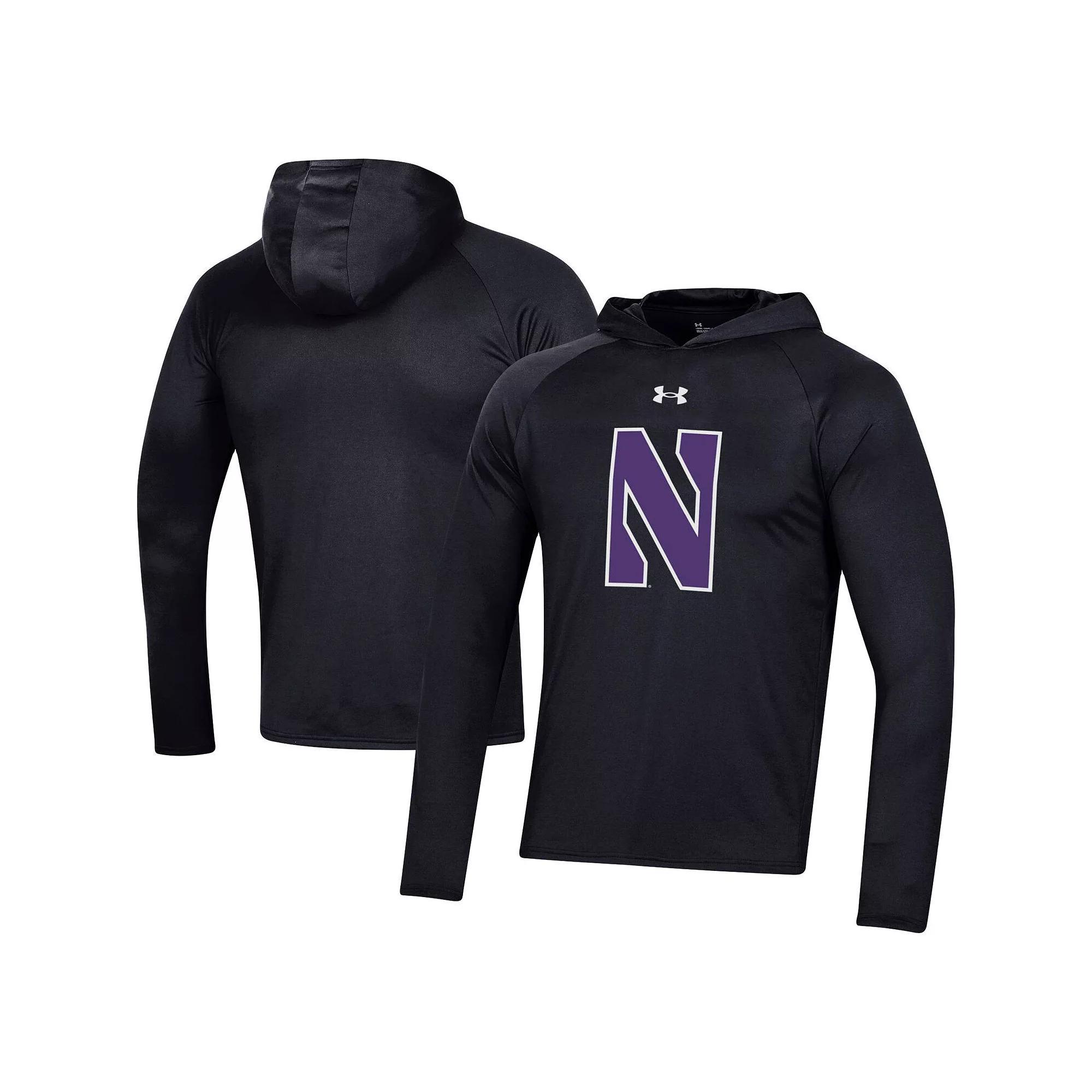 Men's Under Armour Black Northwestern Wildcats School Logo Raglan Long Sleeve Hoodie Performance T-Shirt, Size: 2XL Product Image