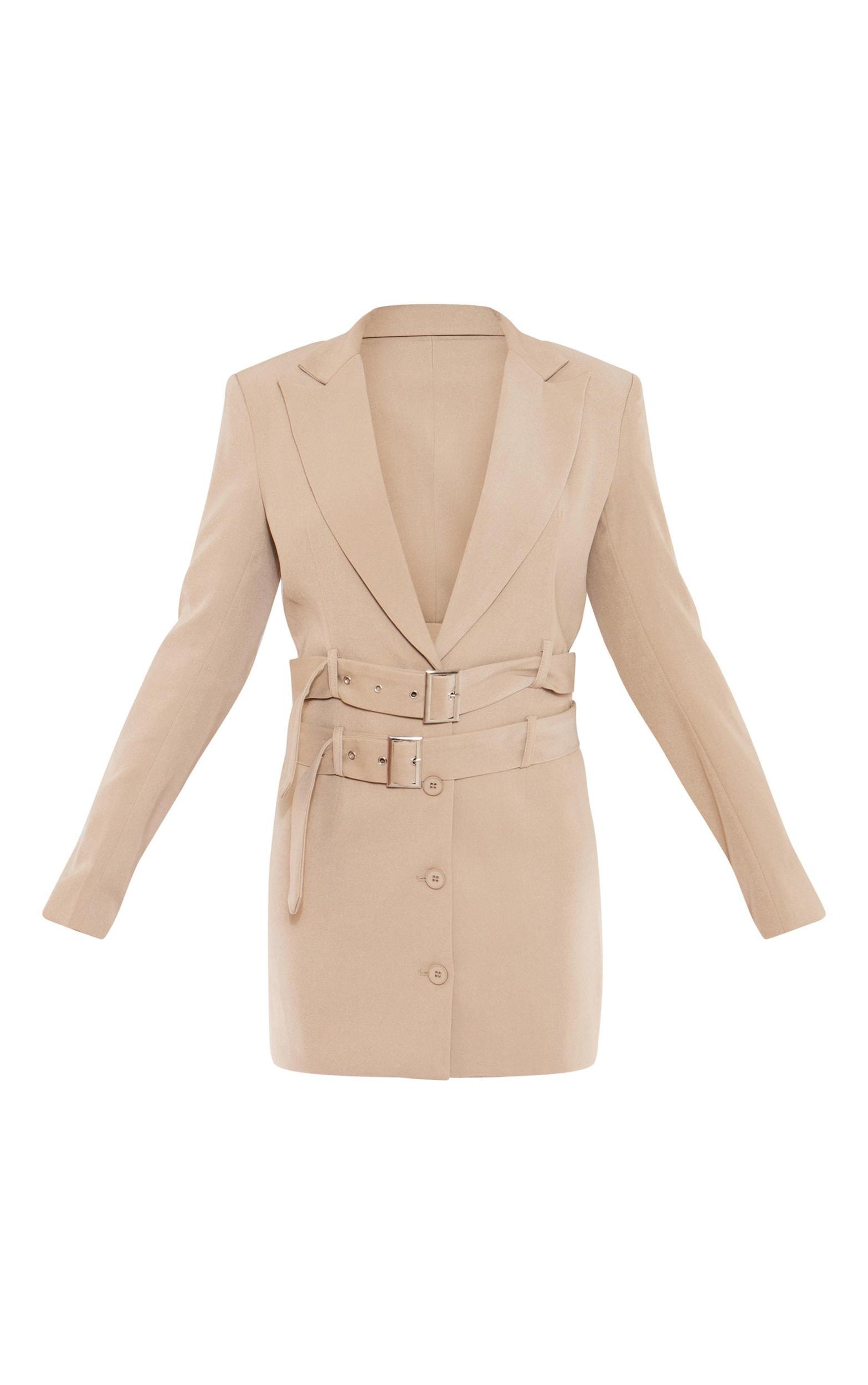Stone Tailored Woven Double Belted Blazer Dress Product Image