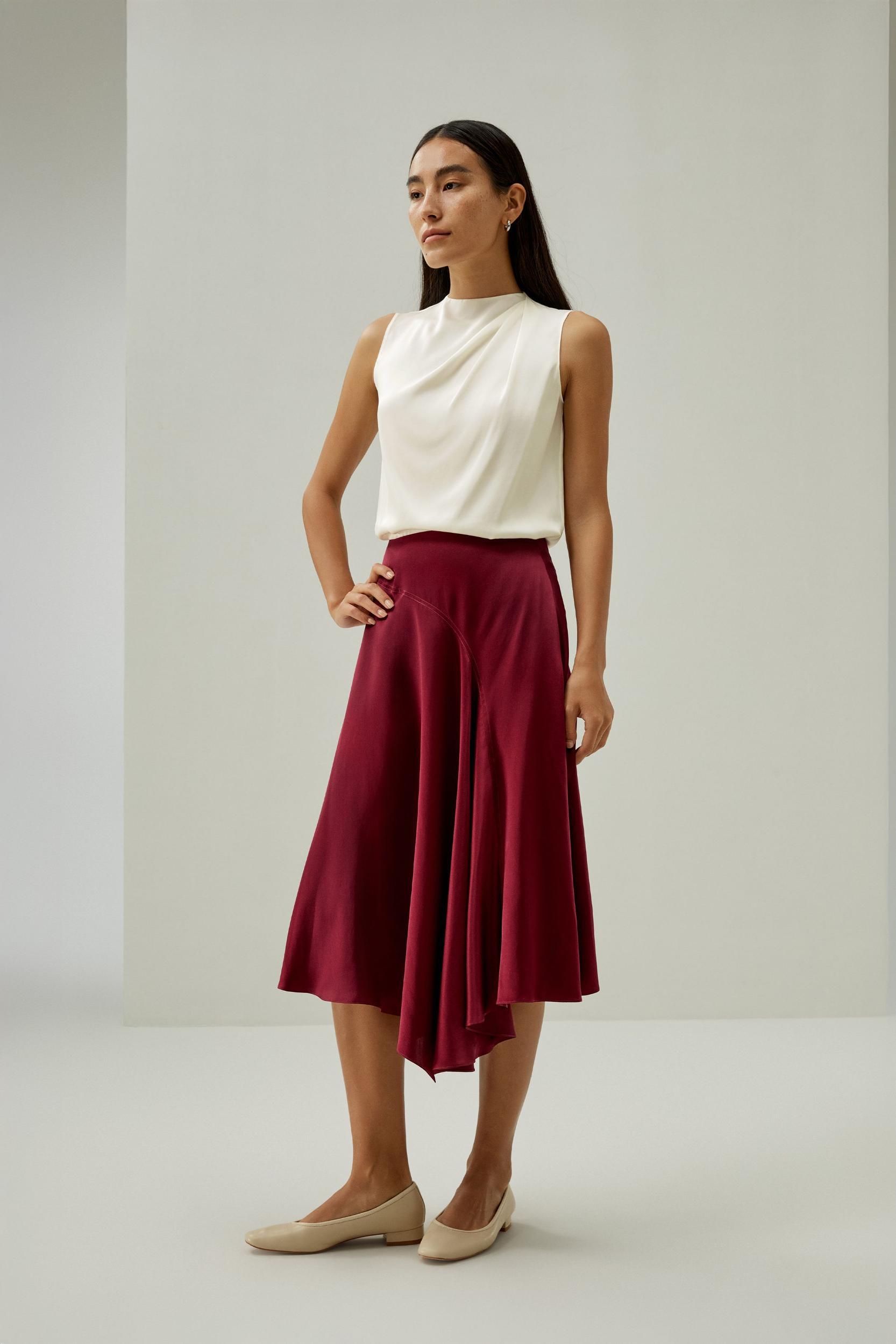 Asymmetrical Hem Silky Half-Skirt Product Image