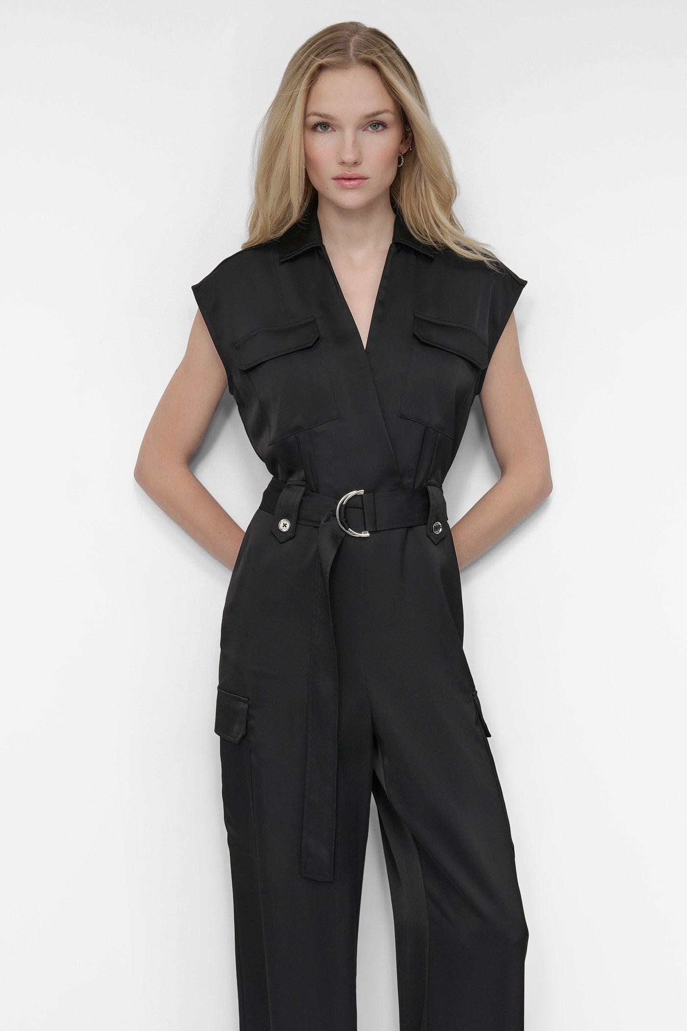BELTED WRAP-EFFECT CARGO JUMPSUIT Product Image