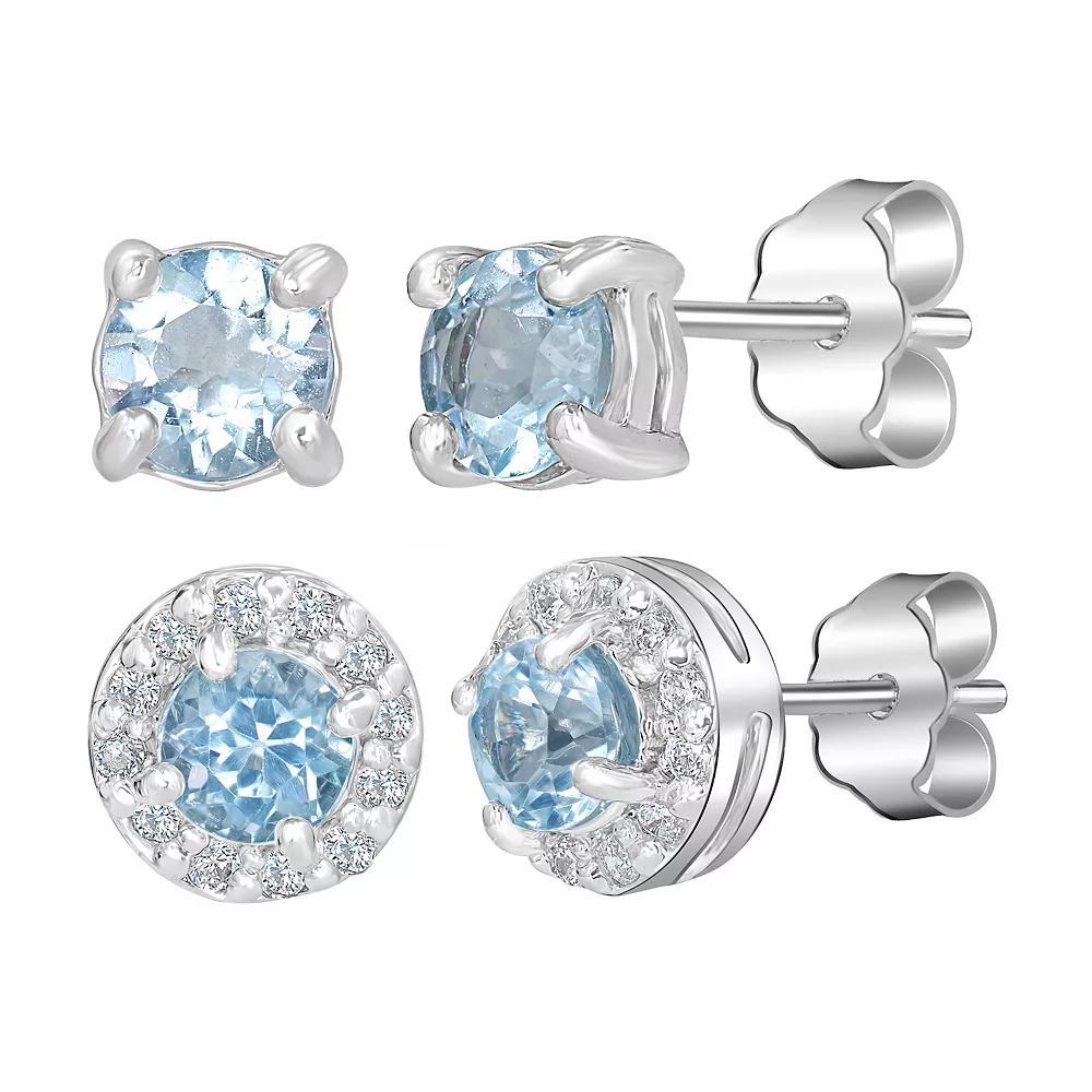 Gemistry Sterling Silver Round White Topaz & Topaz Earring Trio Set, Women's, Purple Blue Topaz Product Image