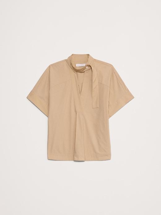 Cotton Poplin Popover Tie-Neck Top Product Image