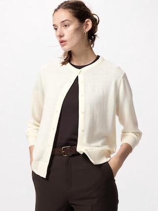 Womens Merino Cardigan Off White Medium UNIQLO US Product Image