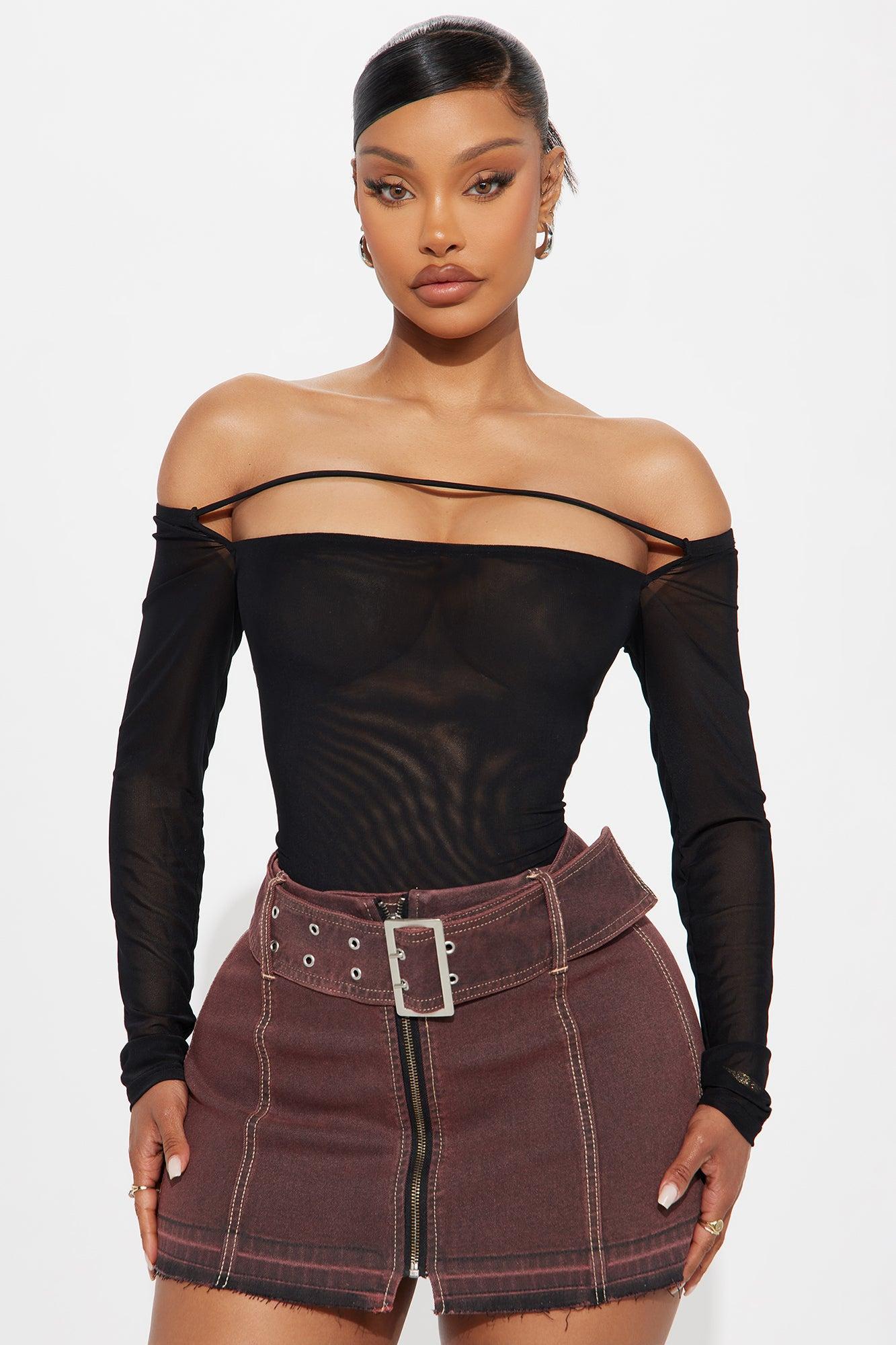 Blake Mesh Off Shoulder Bodysuit - Black Product Image