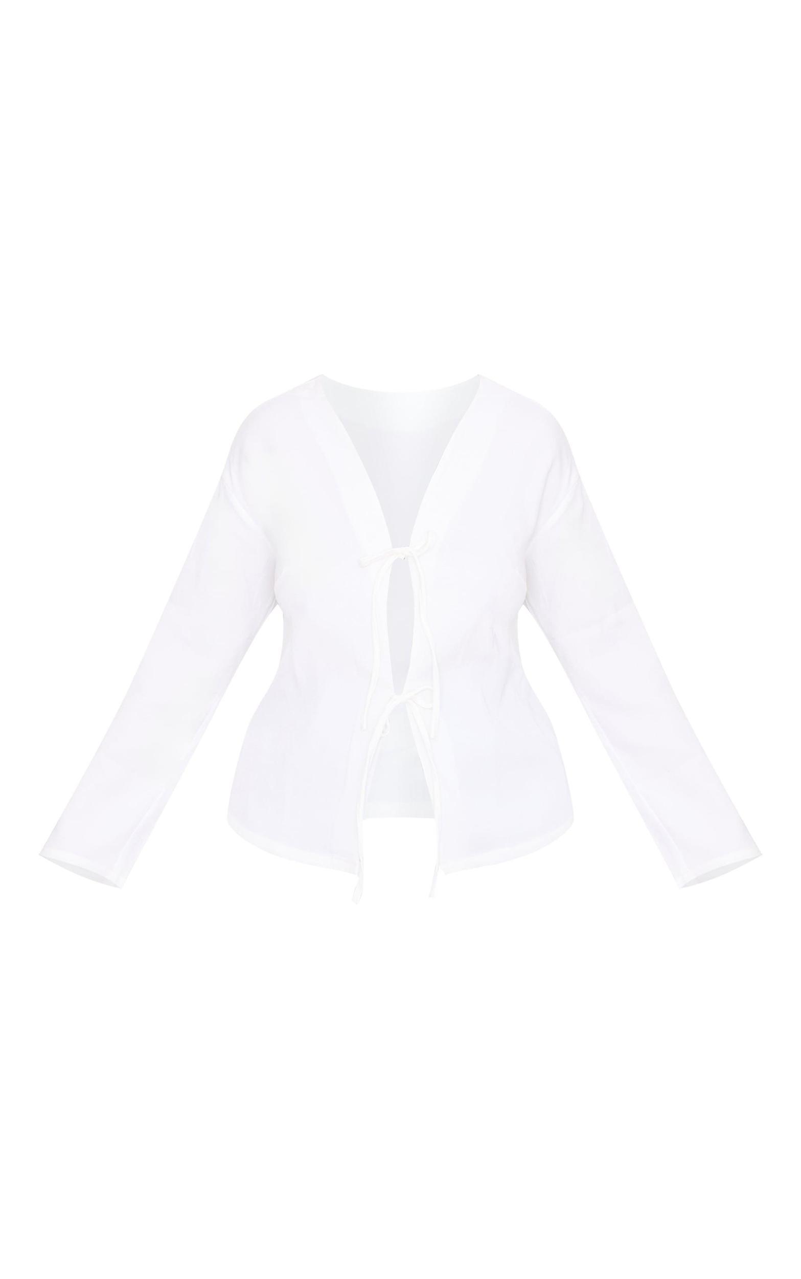 Plus White Woven Tie Front Flared Sleeve Shirt Product Image