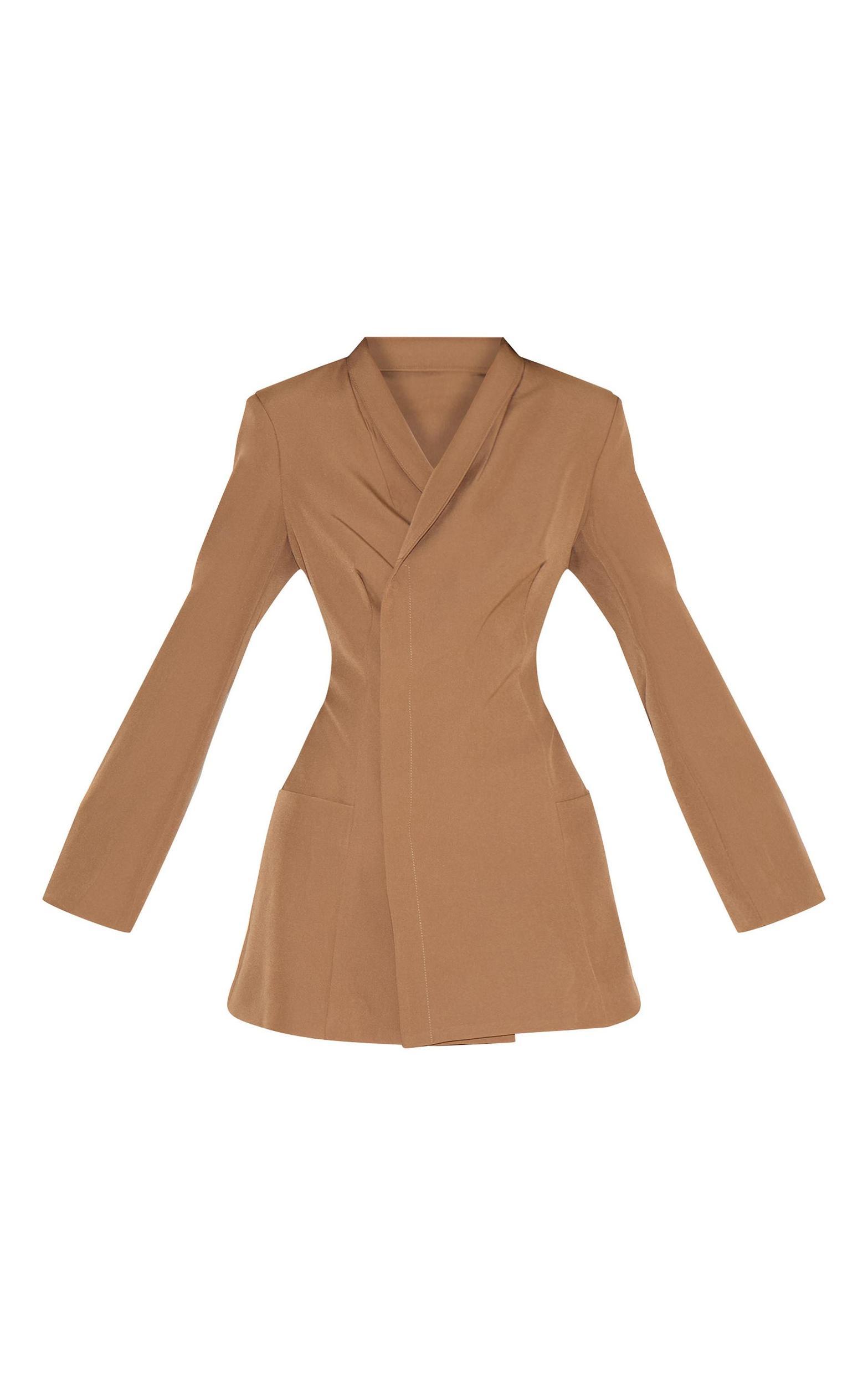 Mushroom Woven Collarless Blazer Dress Product Image