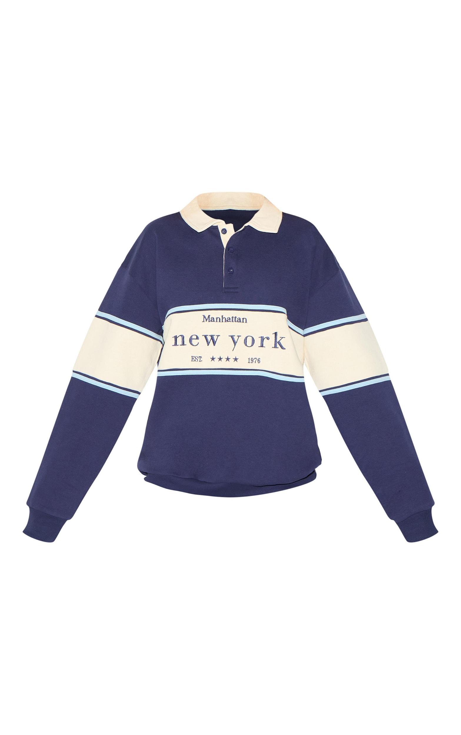 Navy Premium Contrast Collar New York Embroidered Sweatshirt Product Image