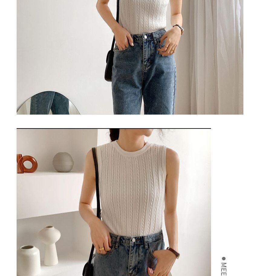 Crew Neck Plain Knit Tank Top Product Image