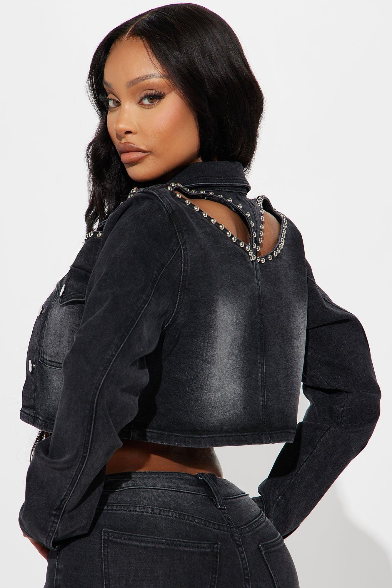 Self Assured Stretch Embellished Denim Jacket - Black Wash Product Image