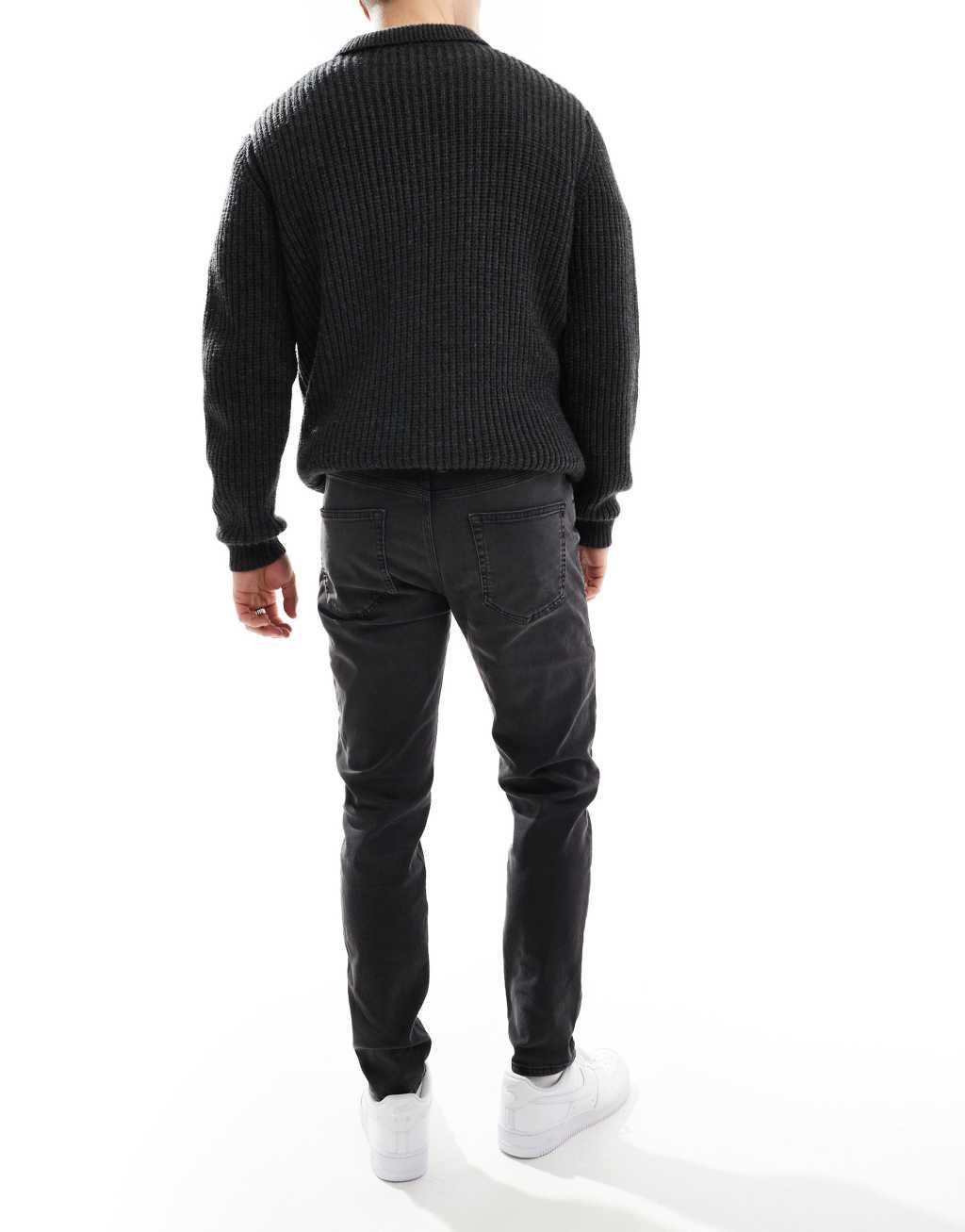 French Connection tapered jeans in washed black Product Image
