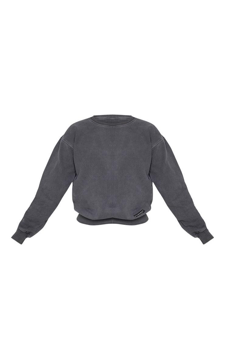 PRETTYLITTLETHING Charcoal Badge Detail Sports Sweatshirt Product Image