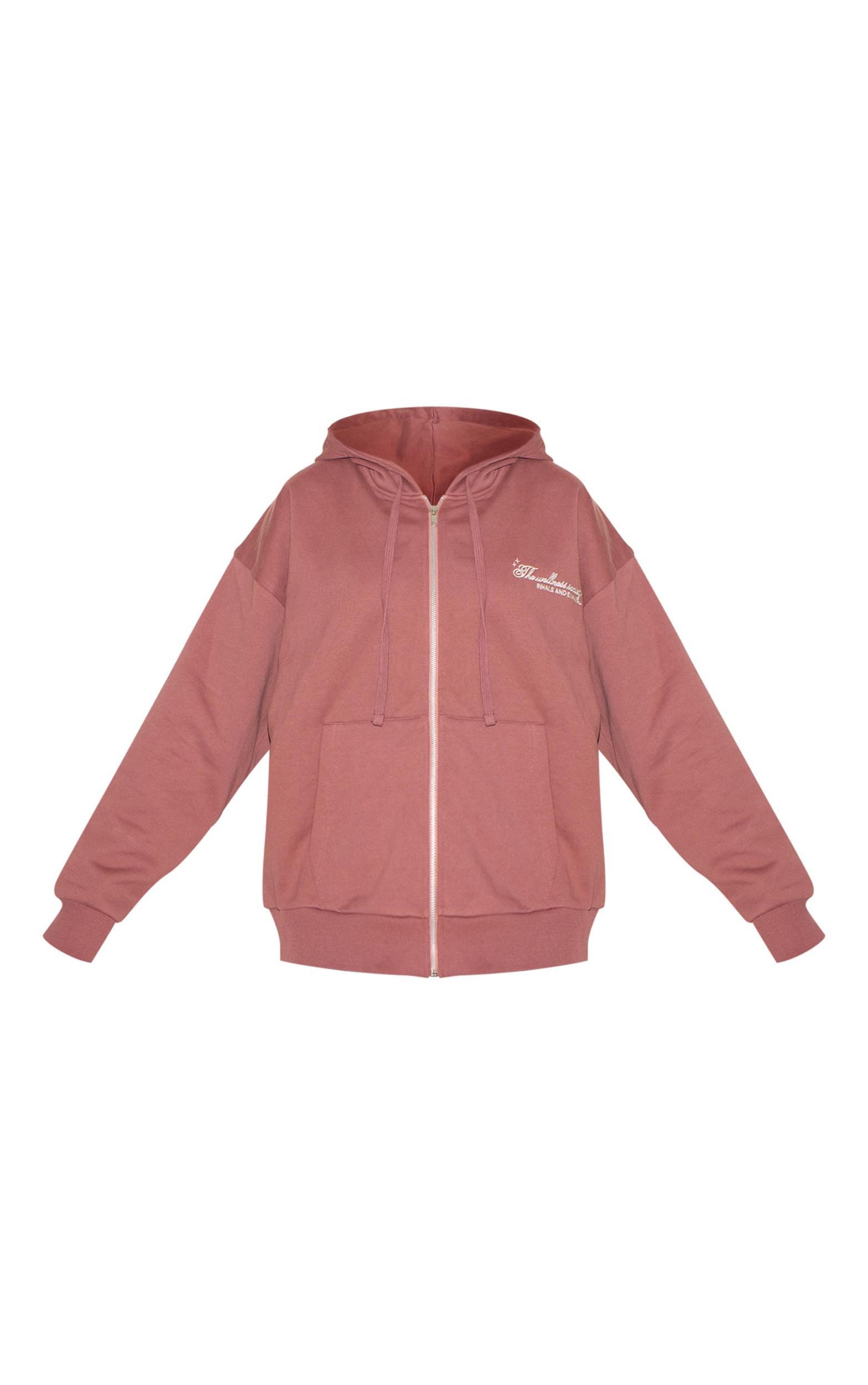  Mauve Healthy Body & Mind Premium Embroidered Zip Front Oversized Hoodie Product Image