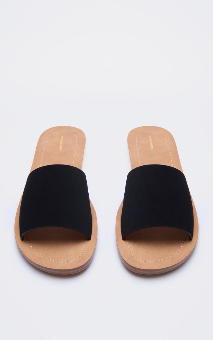 Black Pu Round Toe Basic Mule Flat Sandals Product Image