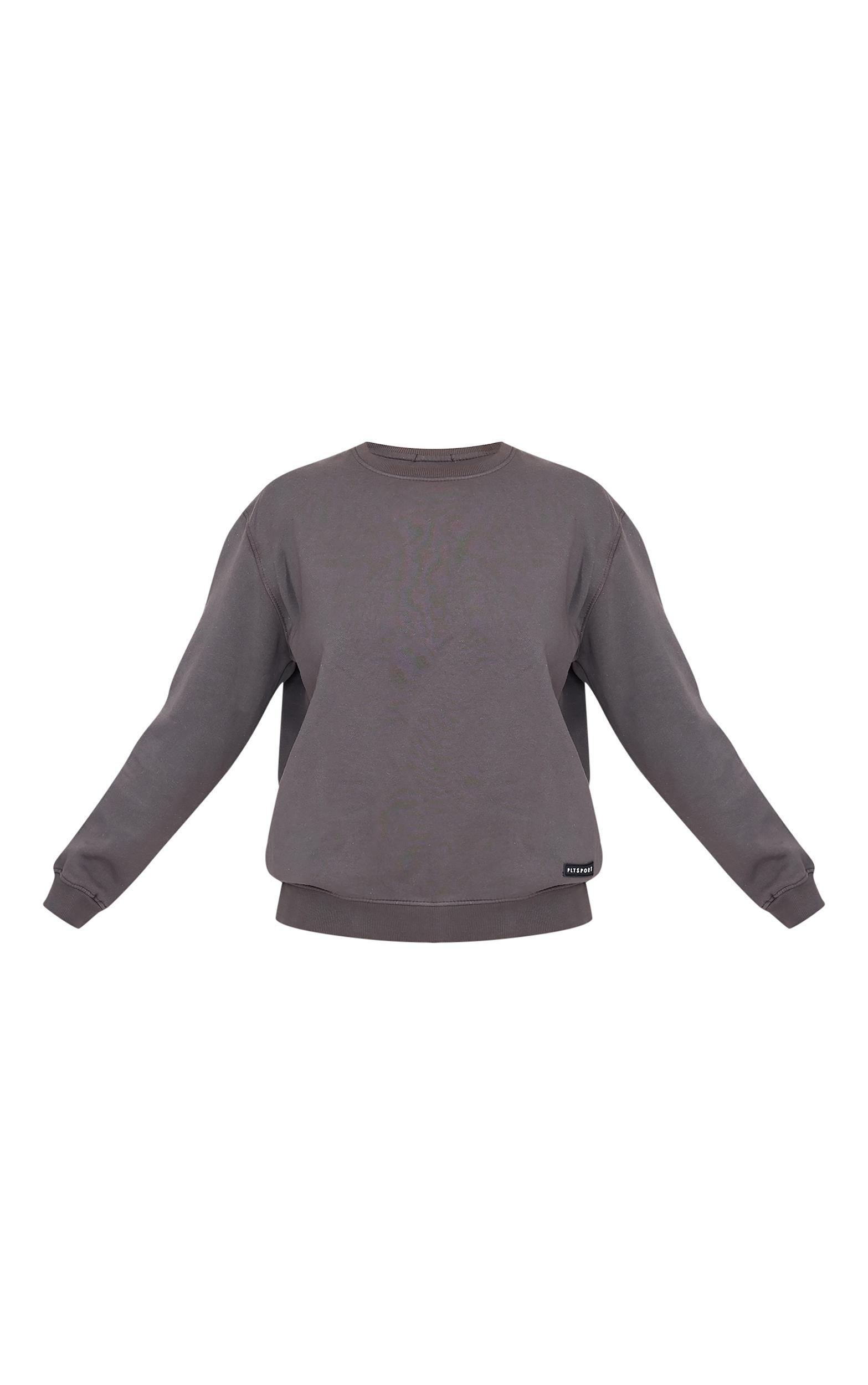 PRETTYLITTLETHING Charcoal Badge Detail Sport Sweatshirt Product Image