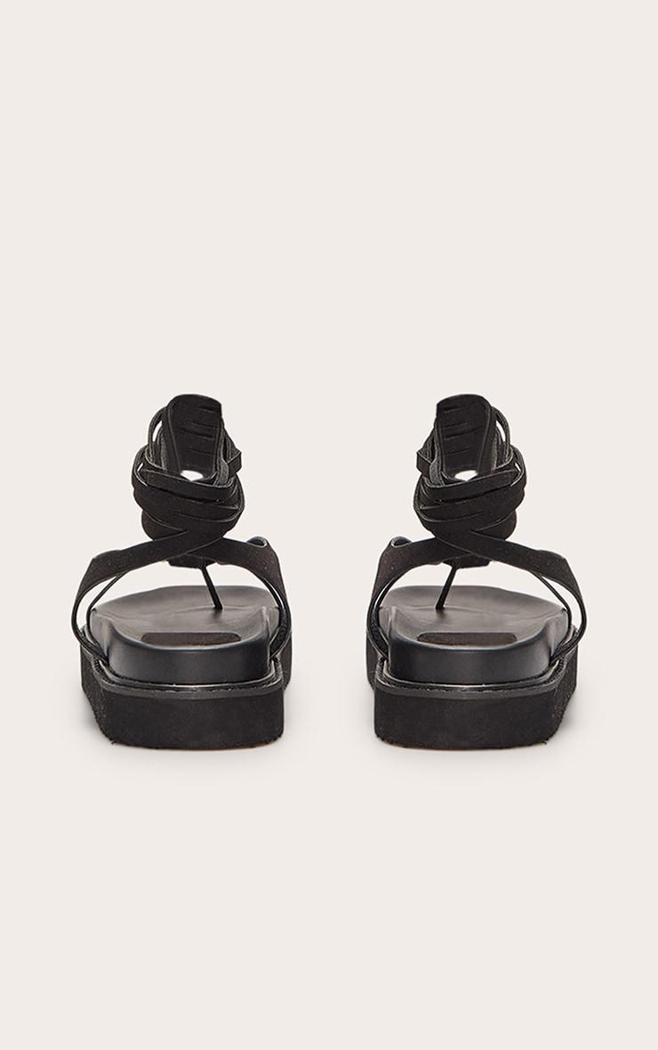 Black Wide Fit Faux Suede Round Toe Lace Up Footbed Sandals Product Image