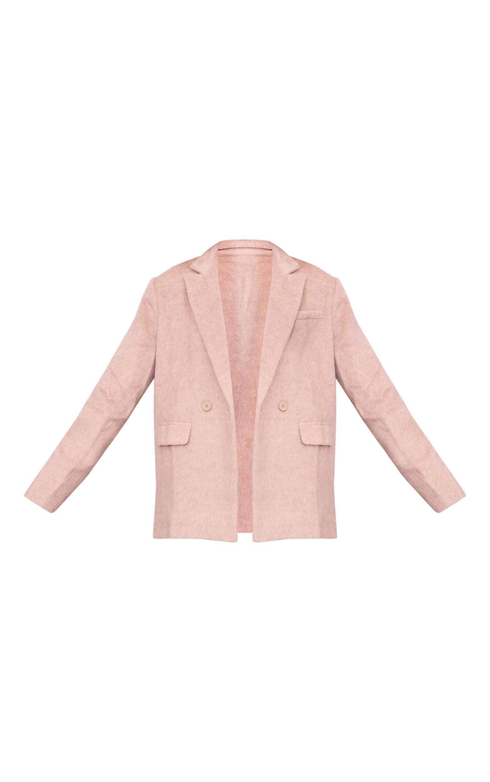 Beige Oversized Textured Wool Look Blazer Product Image