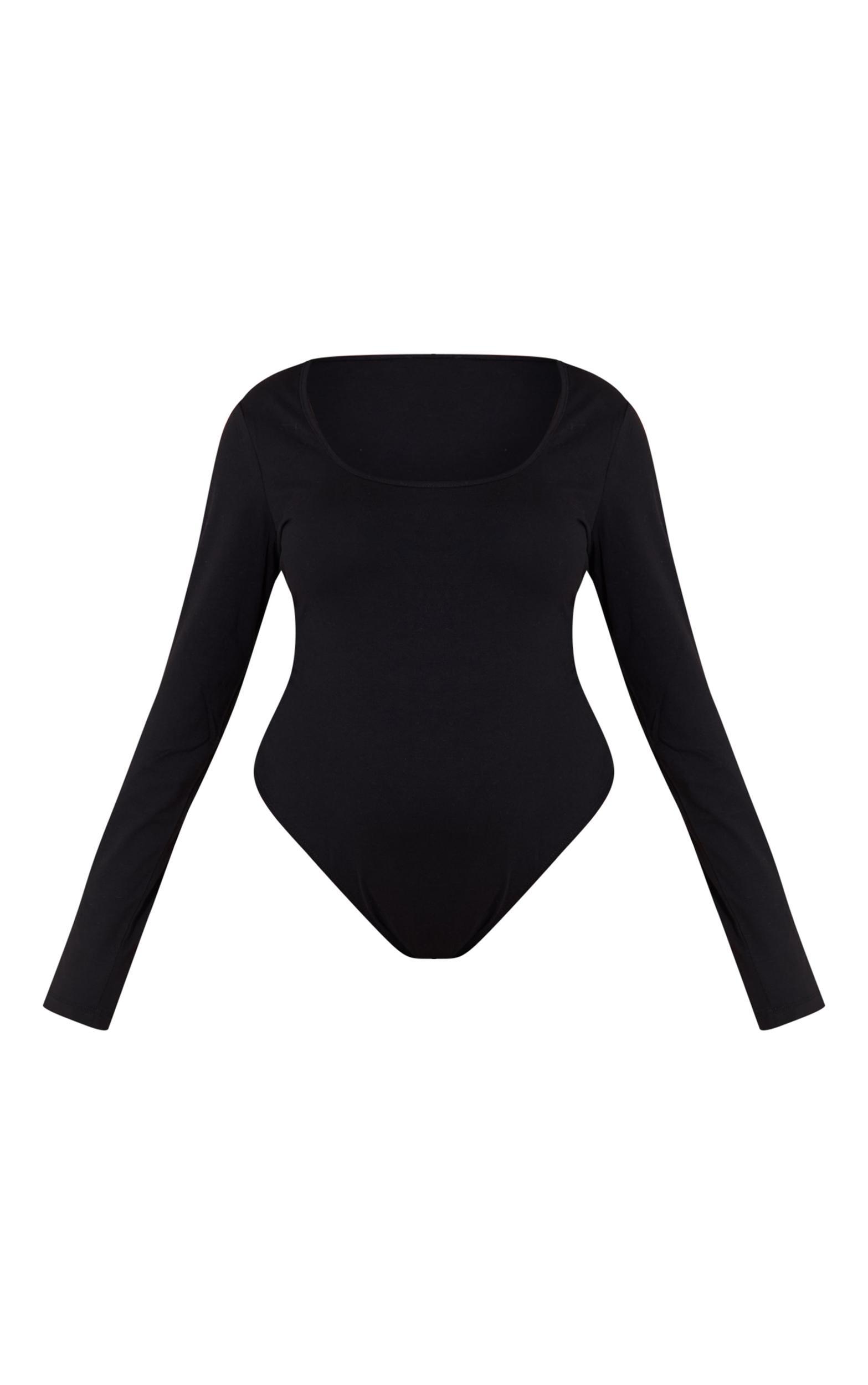 Plus Black Soft Cotton Scoop Neck Long Sleeve Bodysuit Product Image
