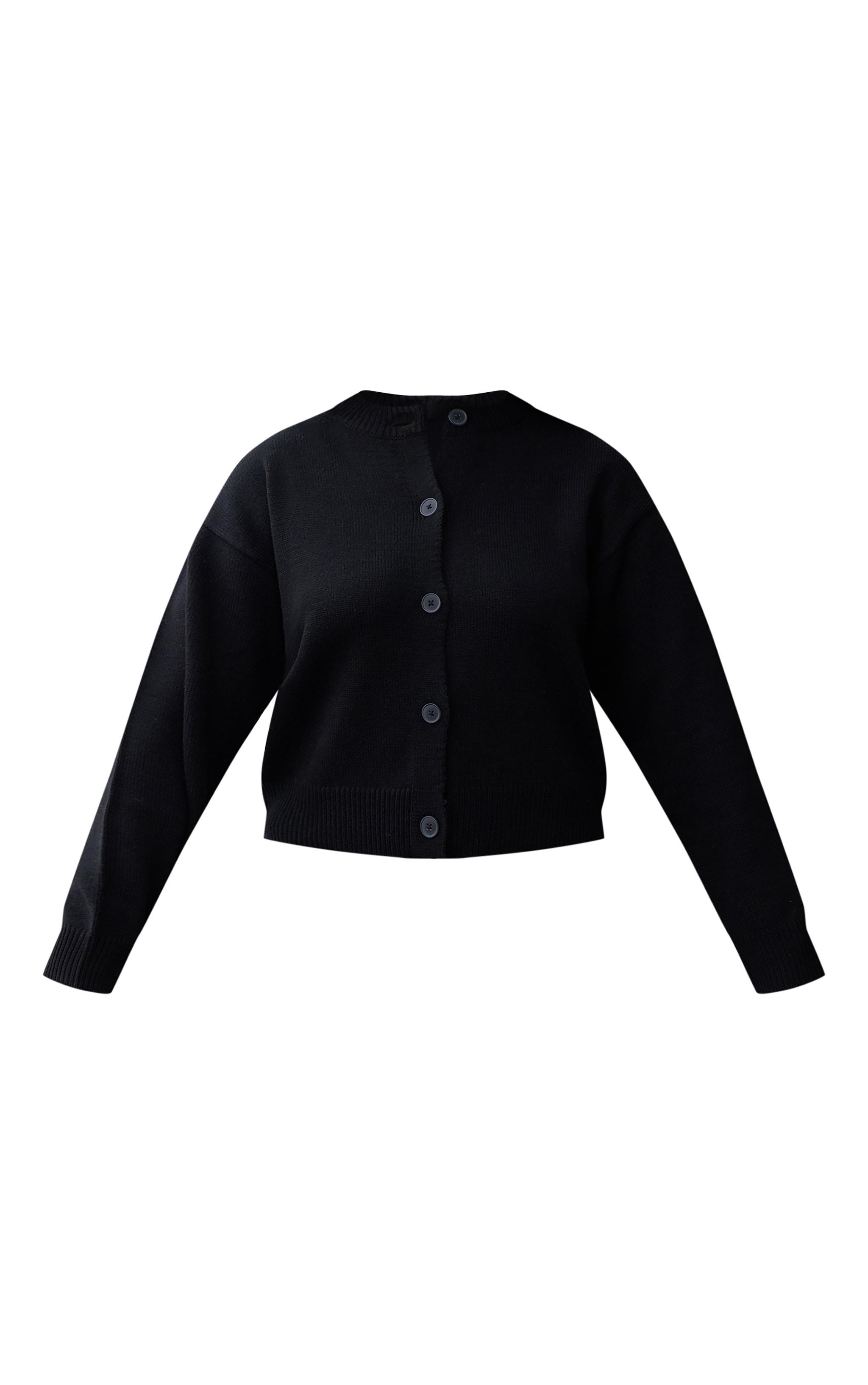 Black Soft Knit Button Up Cropped Cardigan Product Image