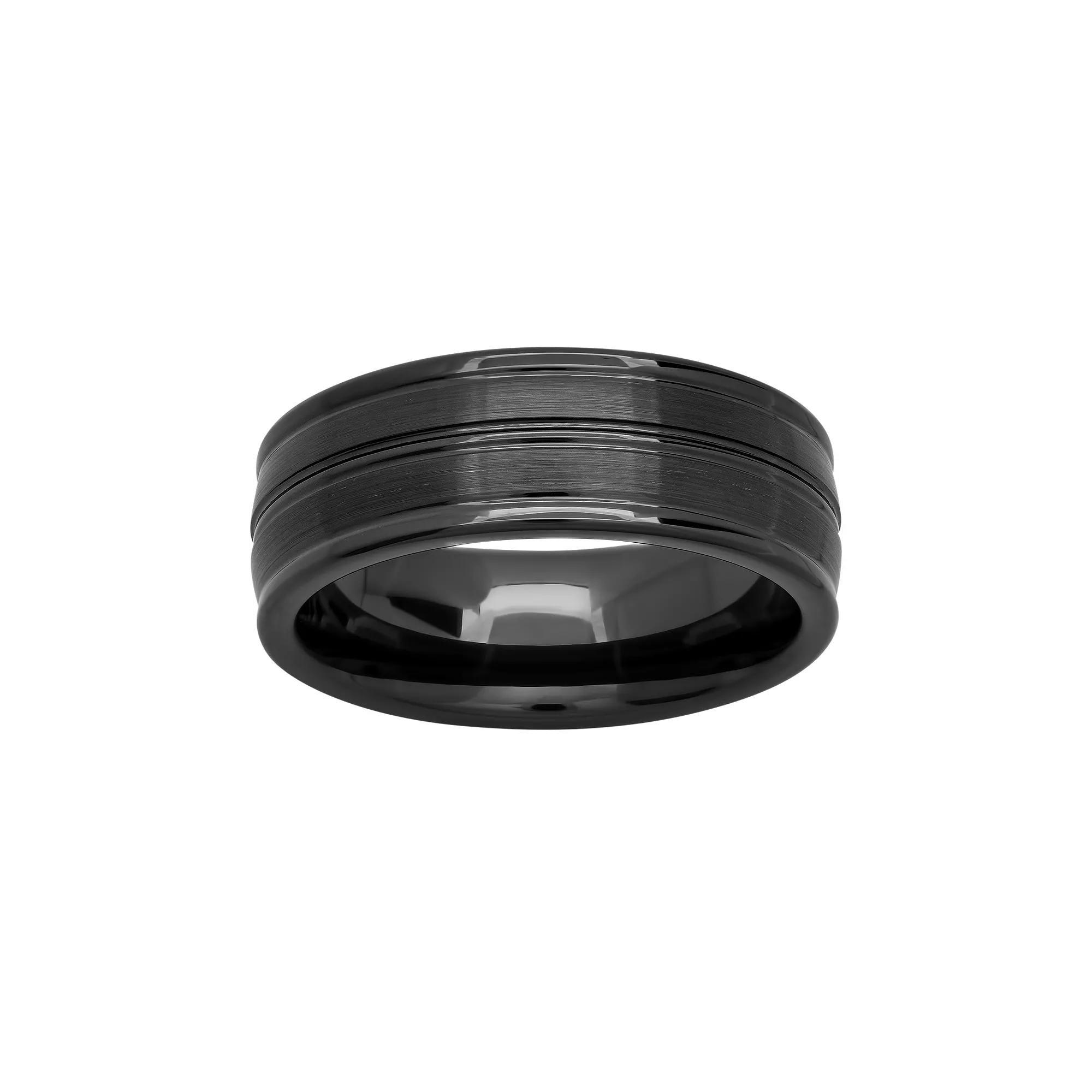 Black Ion-Plated Ceramic Double Row Band - Men, Mens Grey Product Image