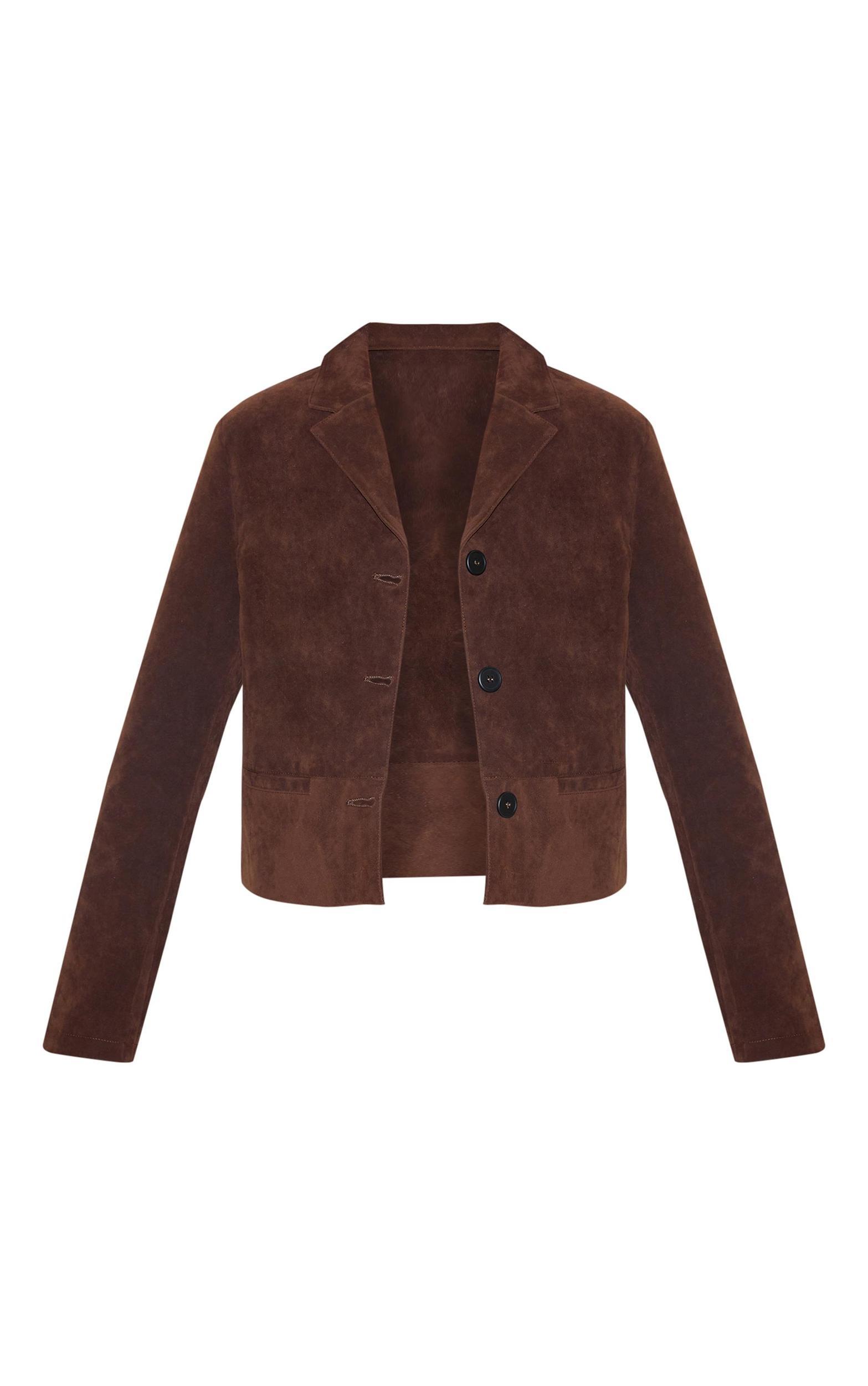 Brown Faux Suede Cropped Blazer Product Image