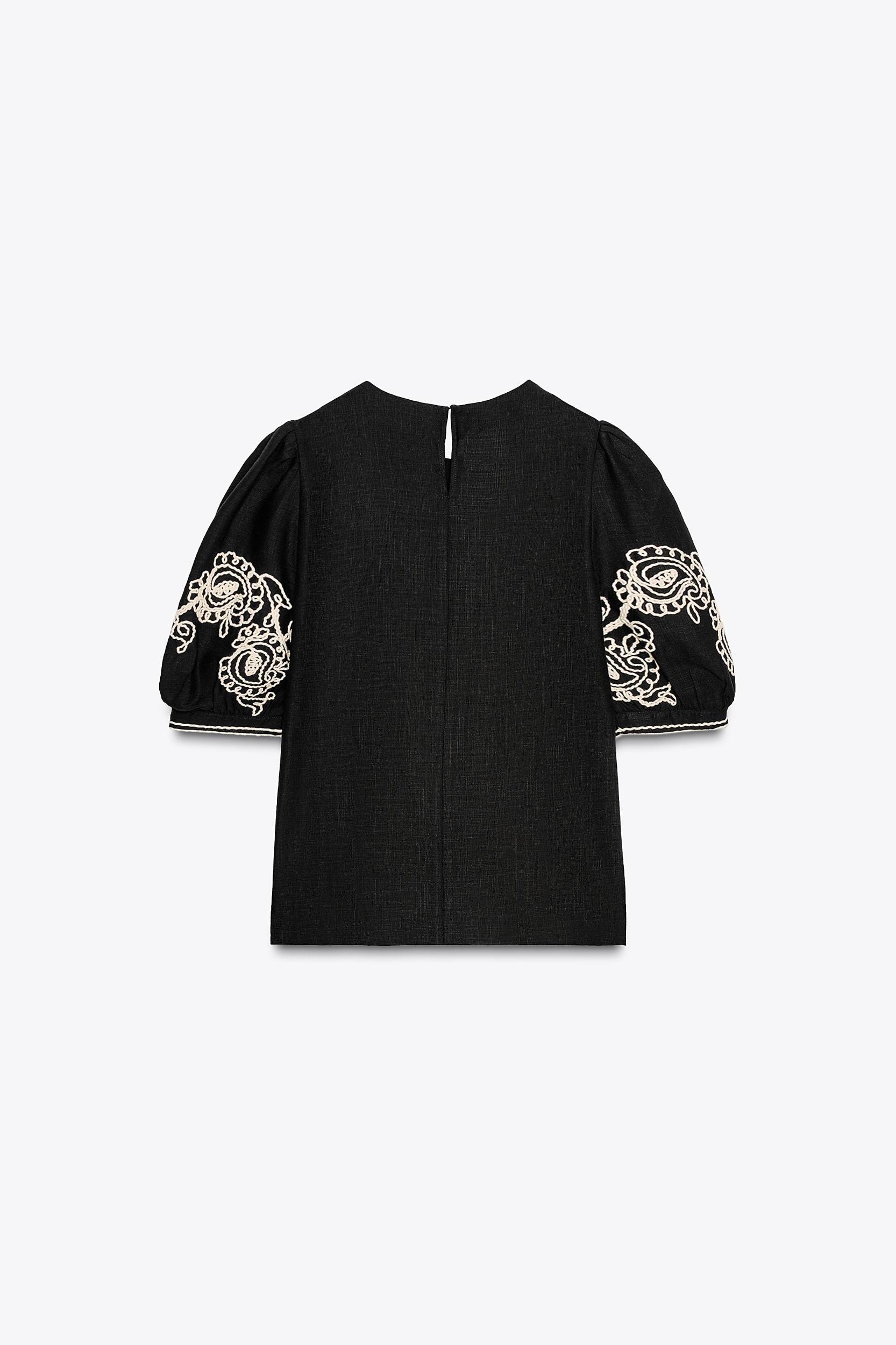 ZW COLLECTION LINEN BLEND EMBROIDERED TOP Product Image