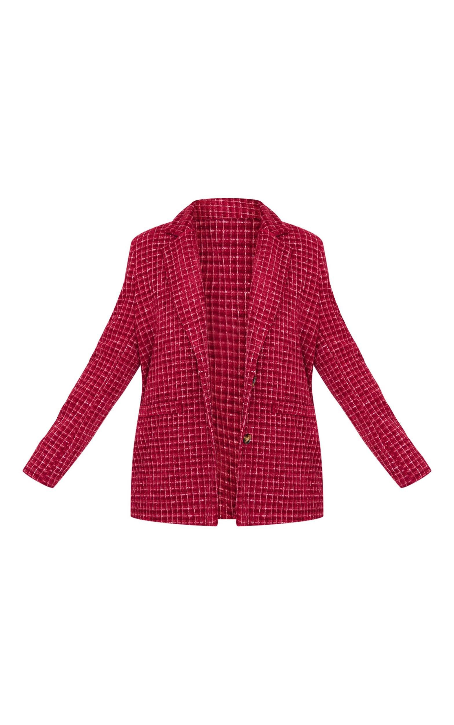 Plus Burgundy Boucle Check Blazer Product Image