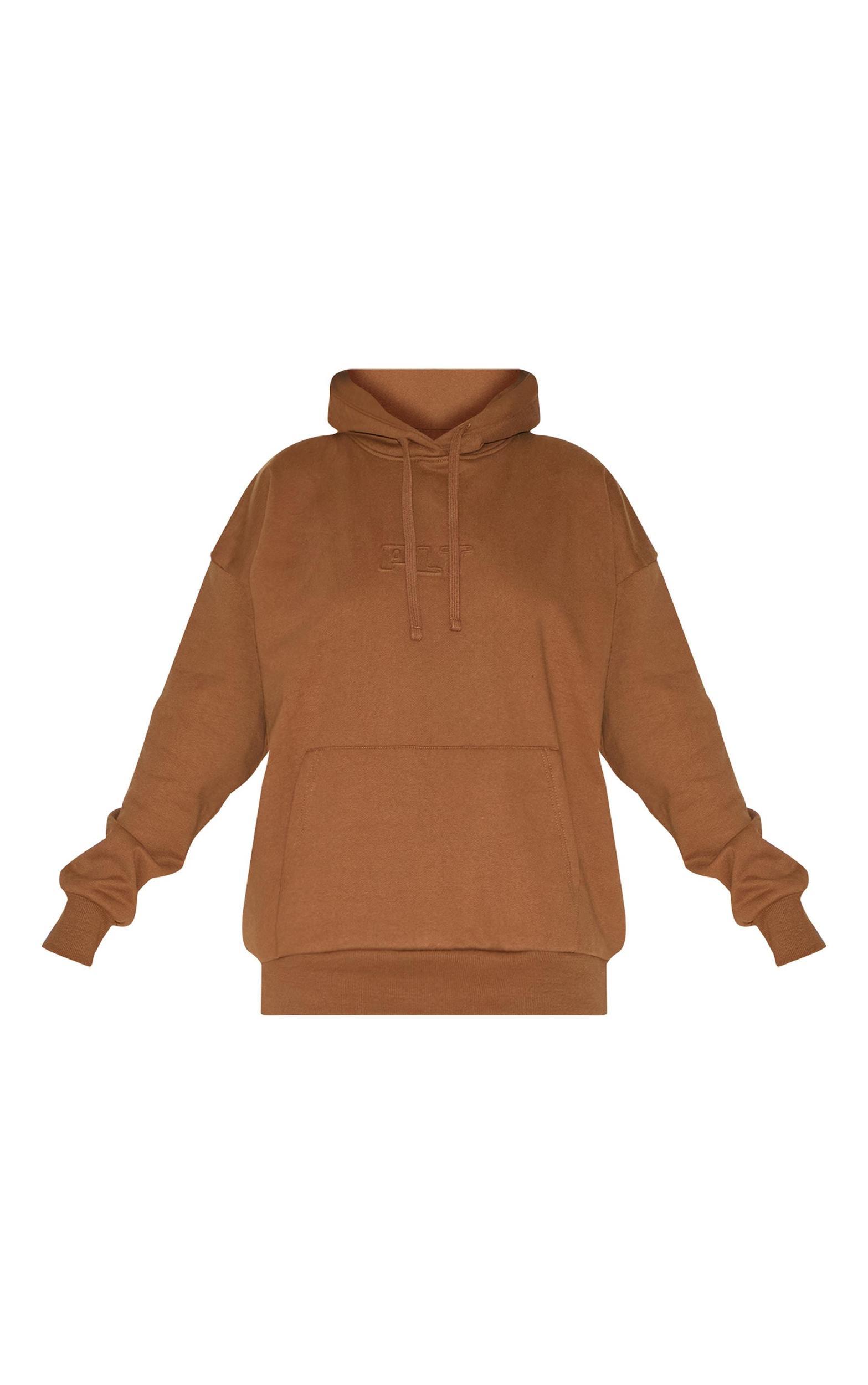 PRETTYLITTLETHING Taupe Premium Embossed Oversized Hoodie Product Image