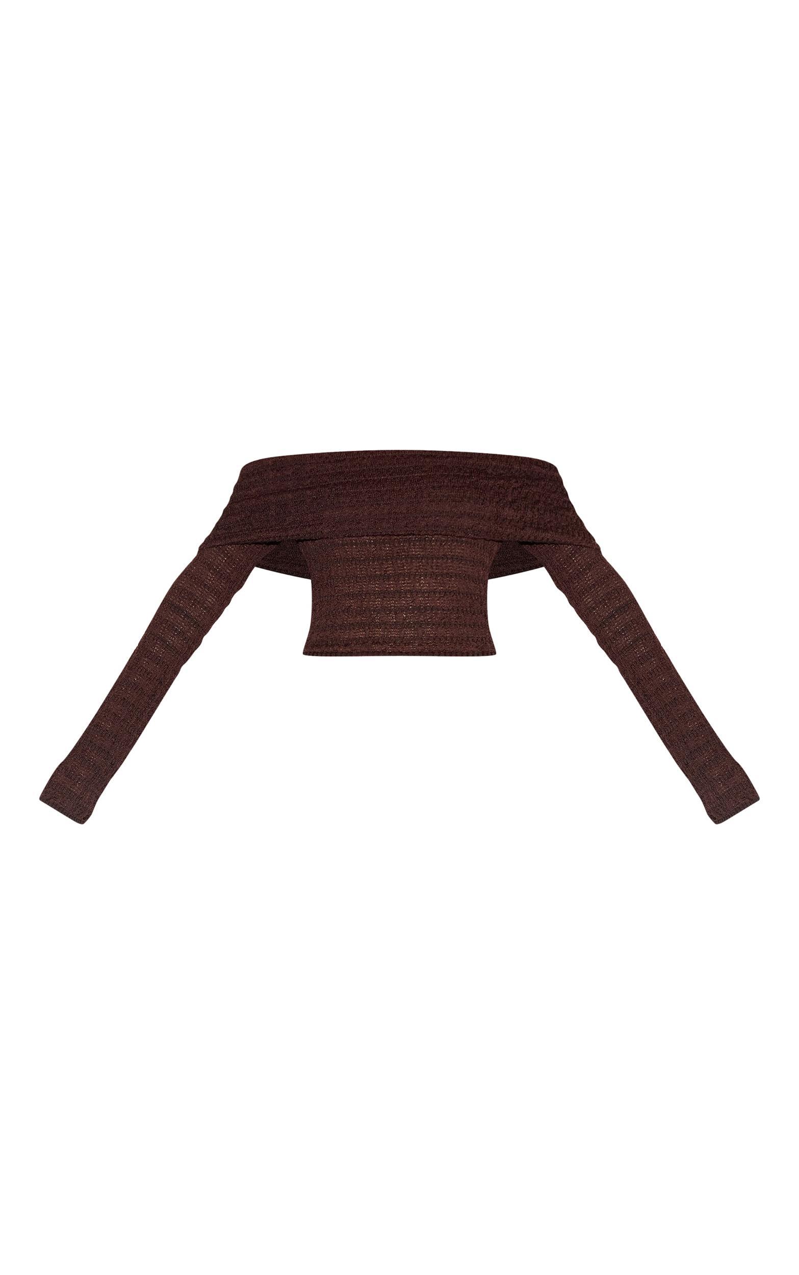 Chocolate Bardot Textured Knit Top Product Image