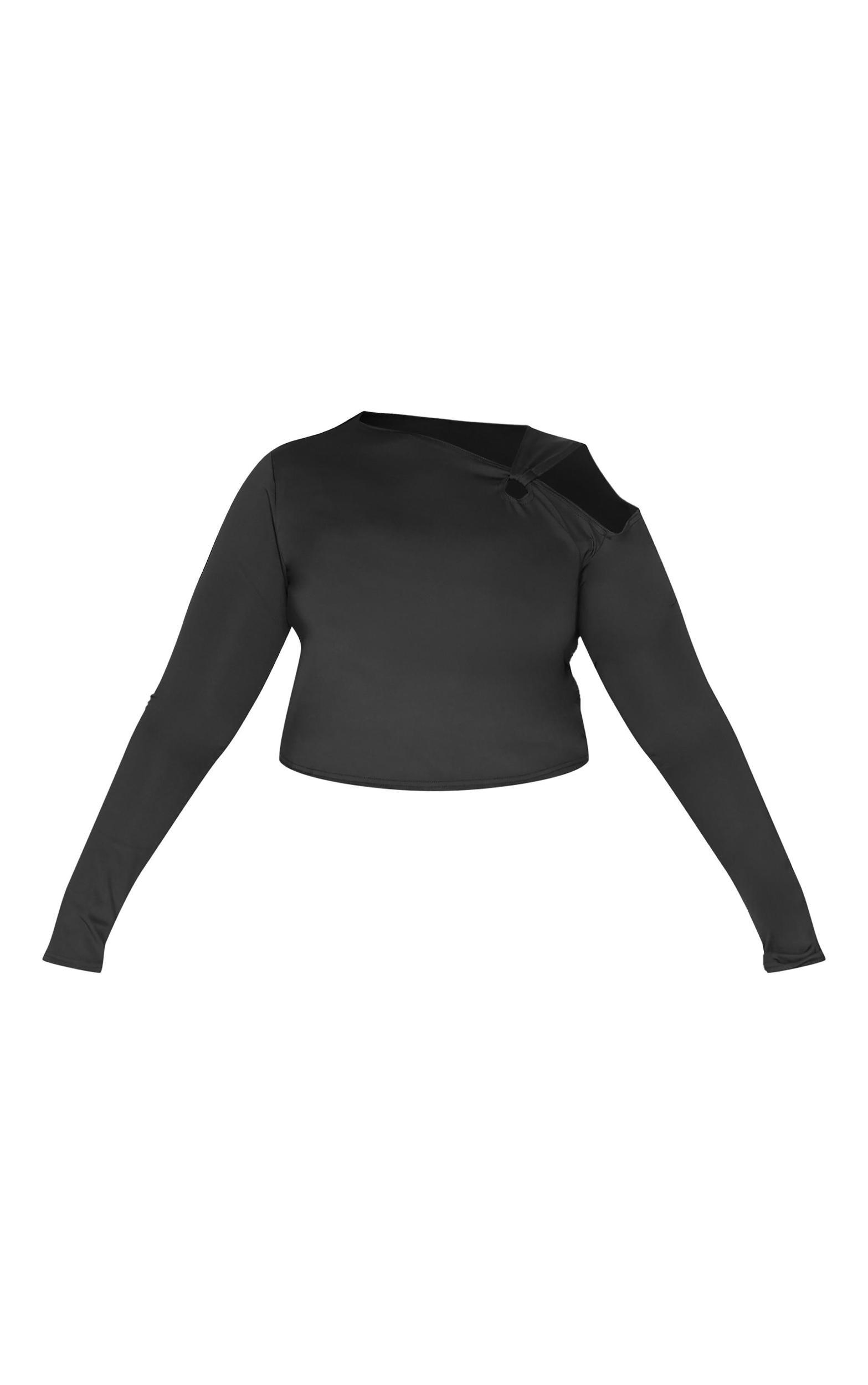 Plus Black Contour Long Sleeve Knot Detail Top Product Image